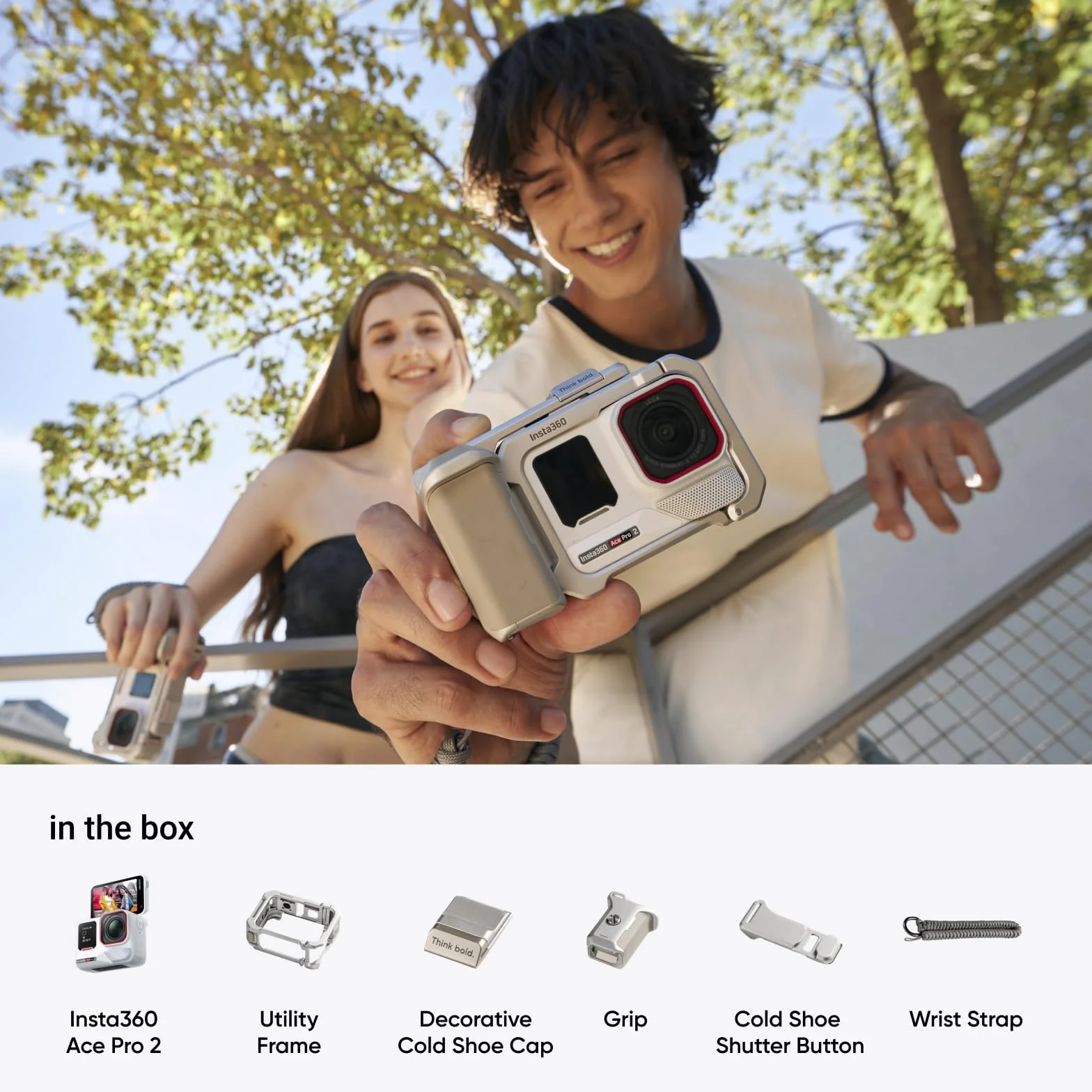 Insta360 Ace Pro 2 Polaris White Limited Edition – zestaw Xplorer w kolorze księżycowym srebra: aparat 8K opracowany z Leica, czujnik 1/1,3", podwójny chip AI, wiodąca wydajność przy słabym