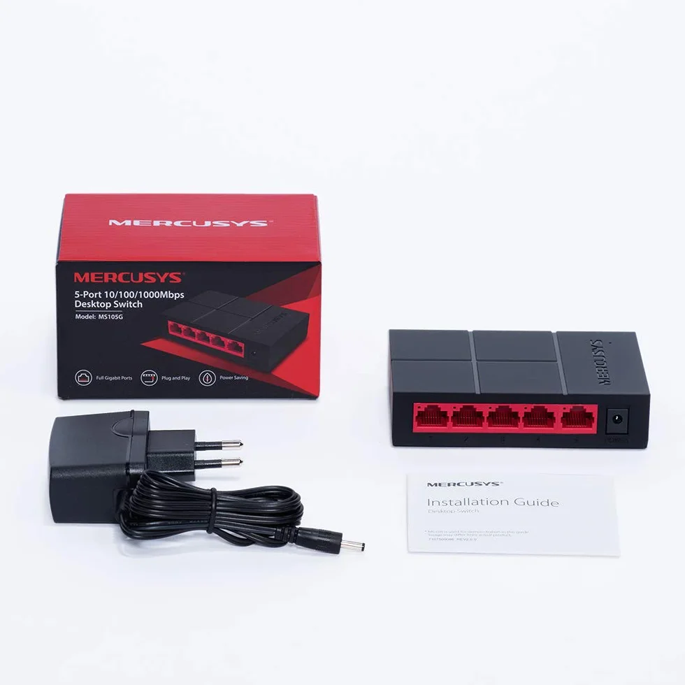 TP-Link Mercusys MS105G Switch Ethernet 5 Ports RJ45 Hub Plug-and-Play