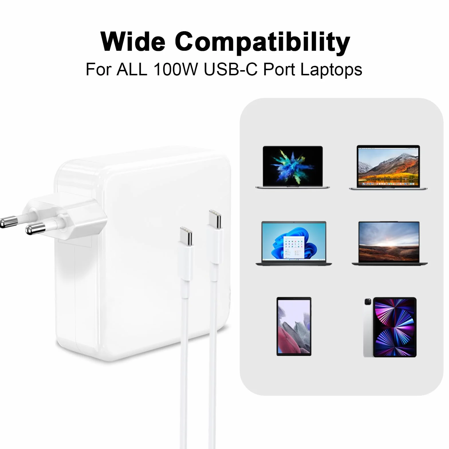 Chargeur USB C Rapide 100W Compatible MacBook Pro 16/15/14/13 Pouces Air 15/13 Pouces 2024-2018 avec Câble 1,8 m