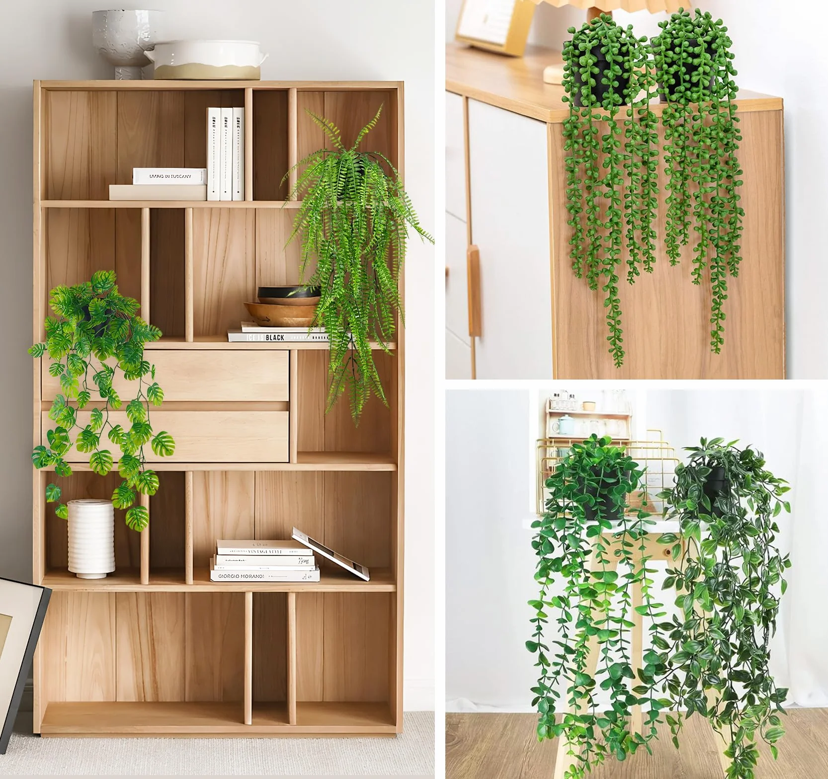 Plante Suspendue Artificielle avec Pot 5PCS Deco Interieur Tombante Fausse Plante pour Salle de Bain Maison Bureau