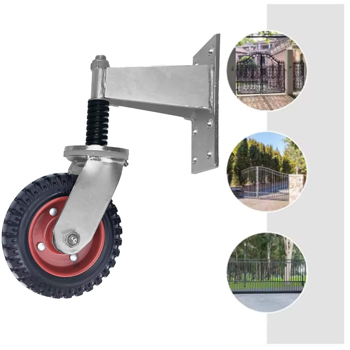 Roues De Portail Lourd Avec Ressorts Amortisseurs,6 pouces Roulette De Portail,600lb Roulette Porte Coulissante Avec Clé Et Vis Pivotantes à 360°,En Caoutchouc Et Acier,Pour Portes En Bois Et En Métal