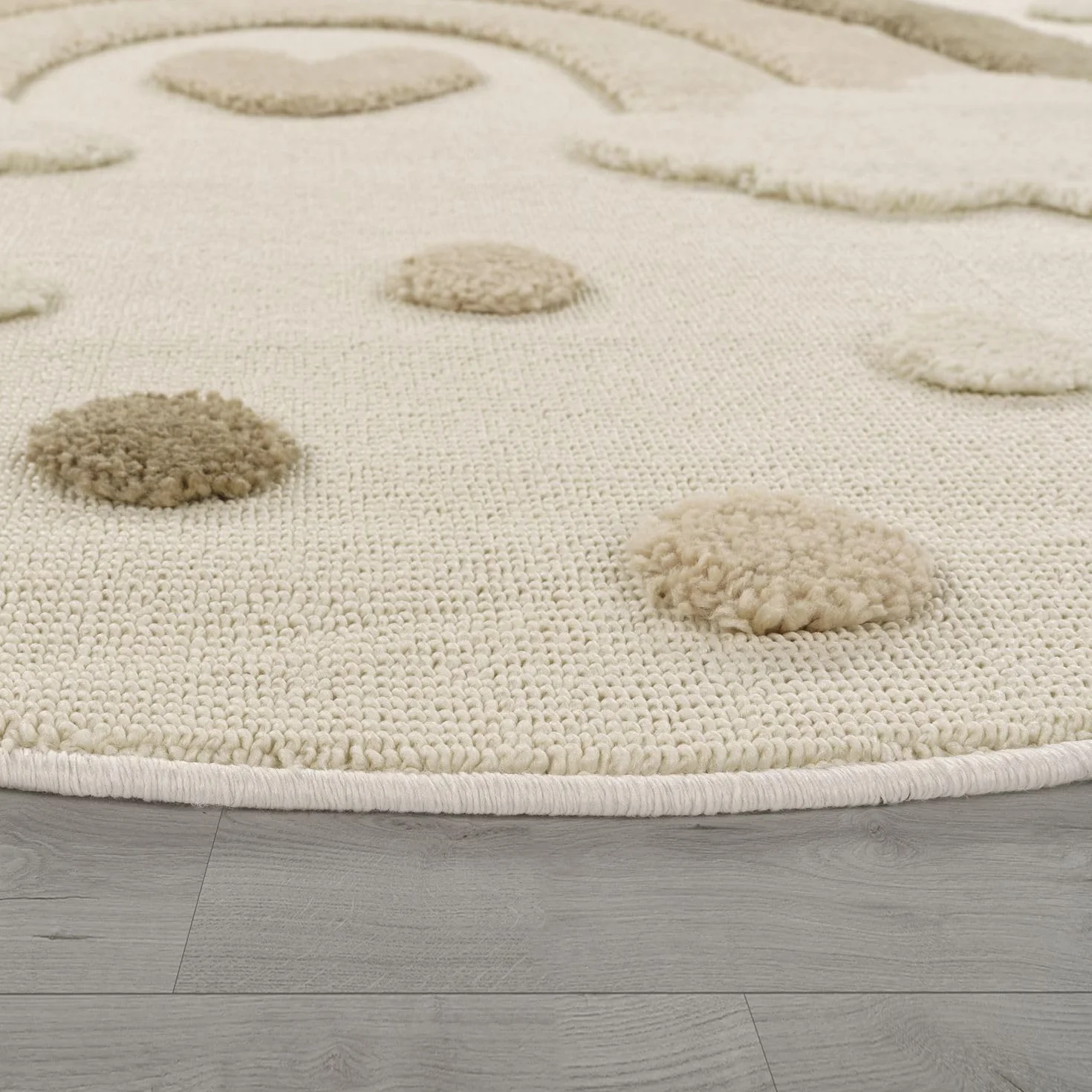 Tapis De Jeu Enfant Garcon Fille Soleil Soft 3D Modern Peluche, 120 cm Rond, Crème Foncée Sable