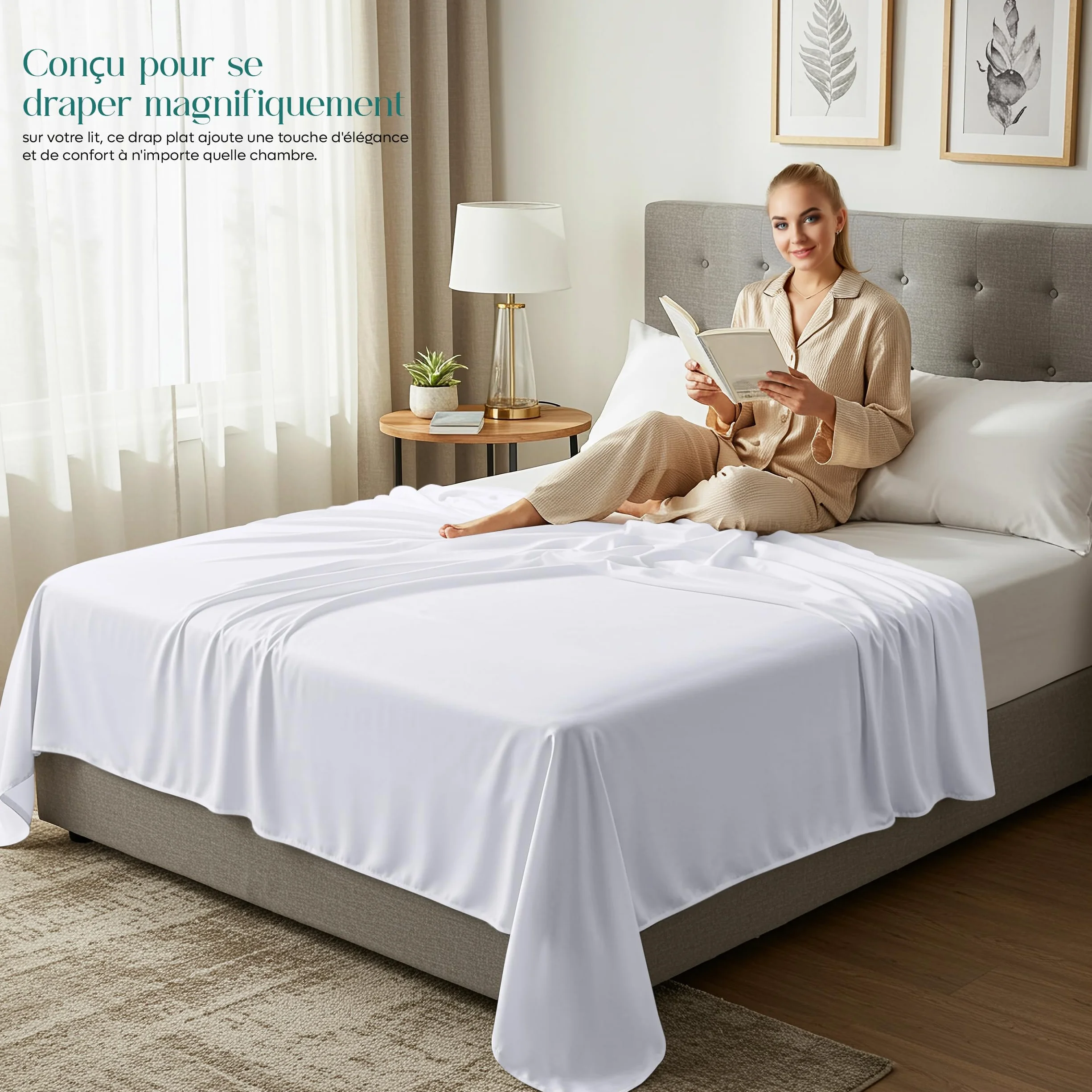 Drap Plat sans élastique 270 x 290 cm Oeko-TEX Polyester brossé Doux Microfibre Blanc
