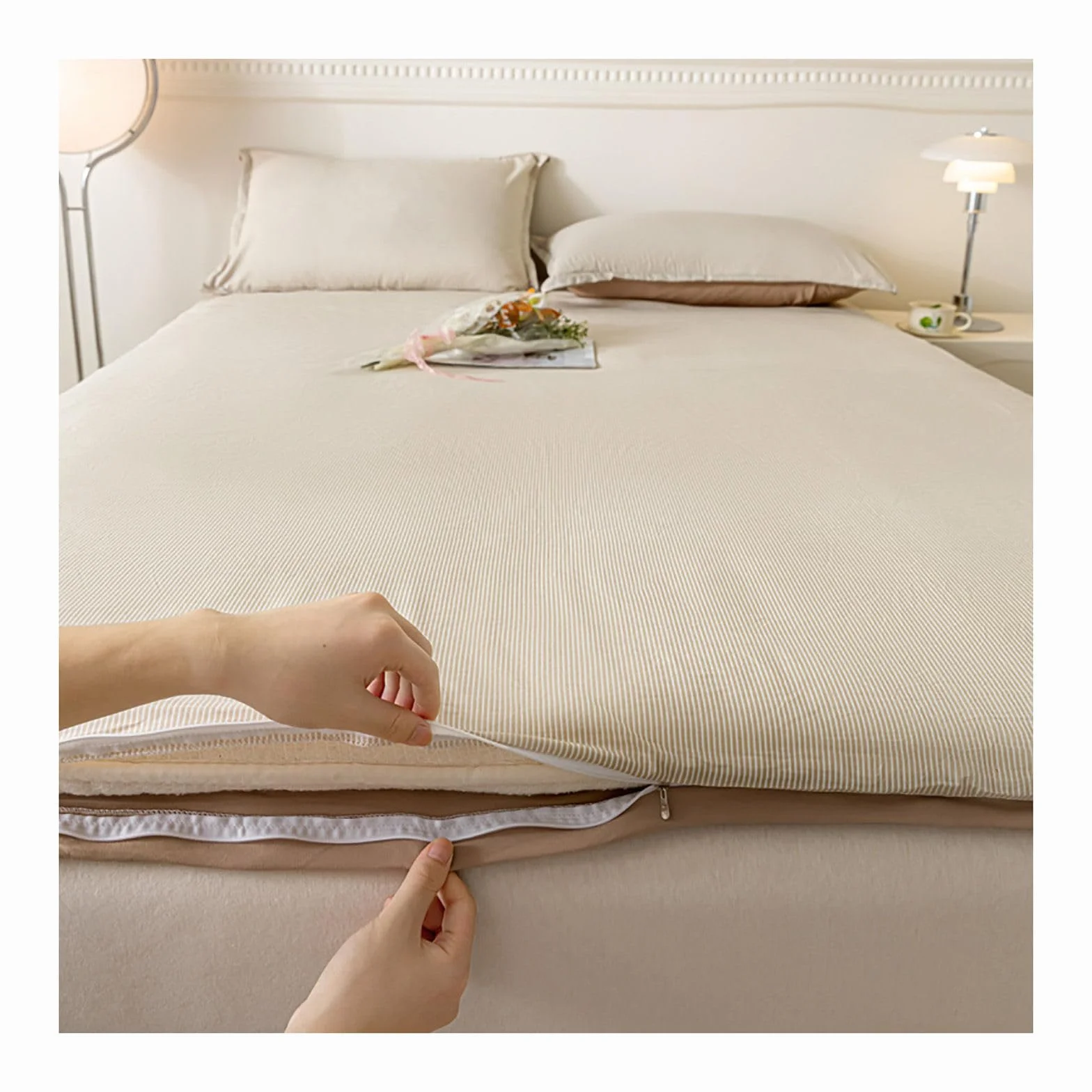 Housse De Matelas Futon avec Fermeture éclair Doux Amovible Protection Anti-poussière Brun 150x200cm