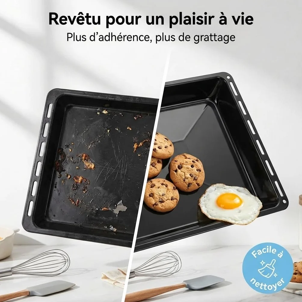 ICQN Set Plaque de Four 46 × 37 × 3 cm + Grille, Compatible avec Beko, Bosch, Grundig & Samsung, Plaque Émaillée 30 mm + Grille de Cuisson