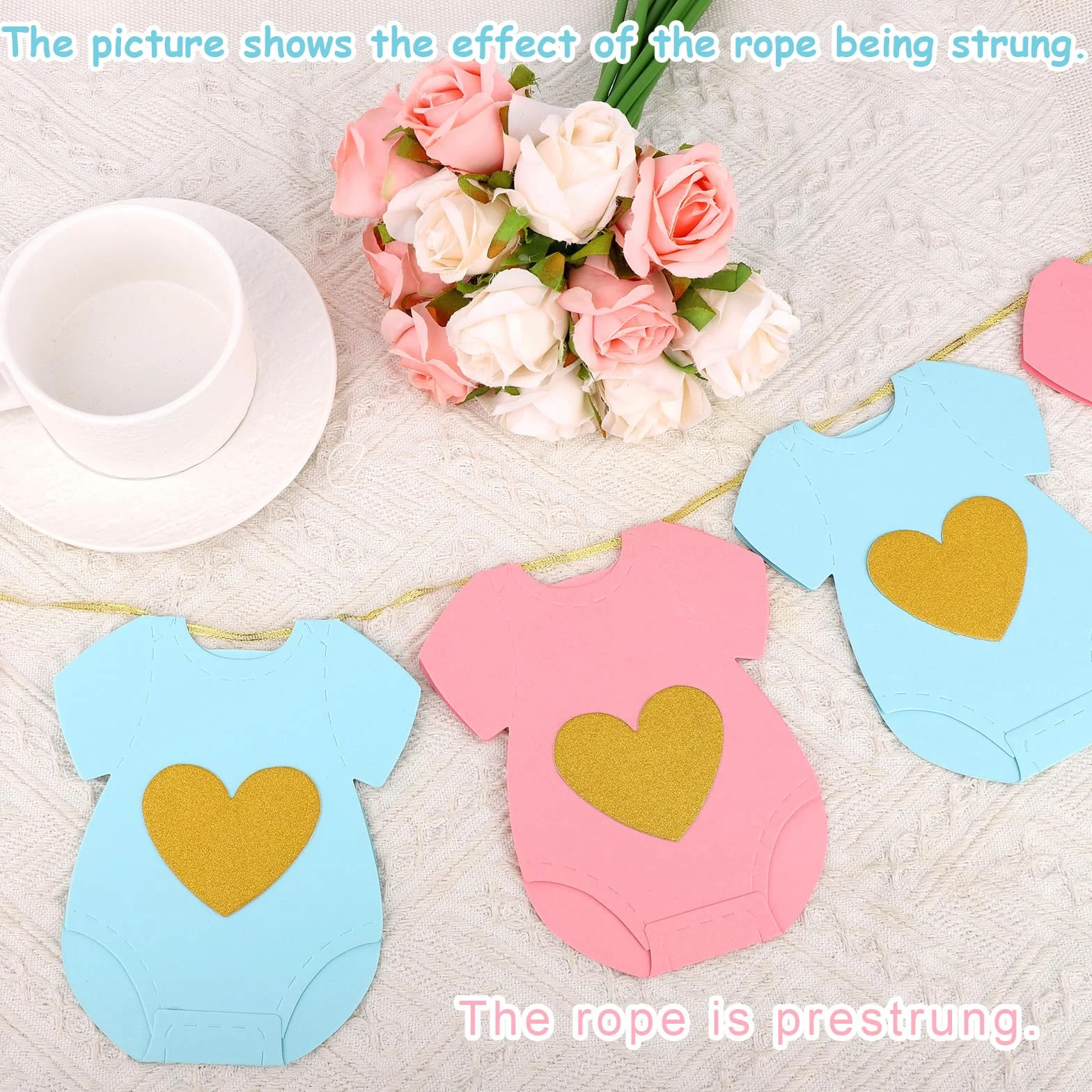 Guirlande Papier Bleu Rose Baby Shower Bannière Révéler Sexe Bébé Décorations Fête Bienvenue Nouveau Né