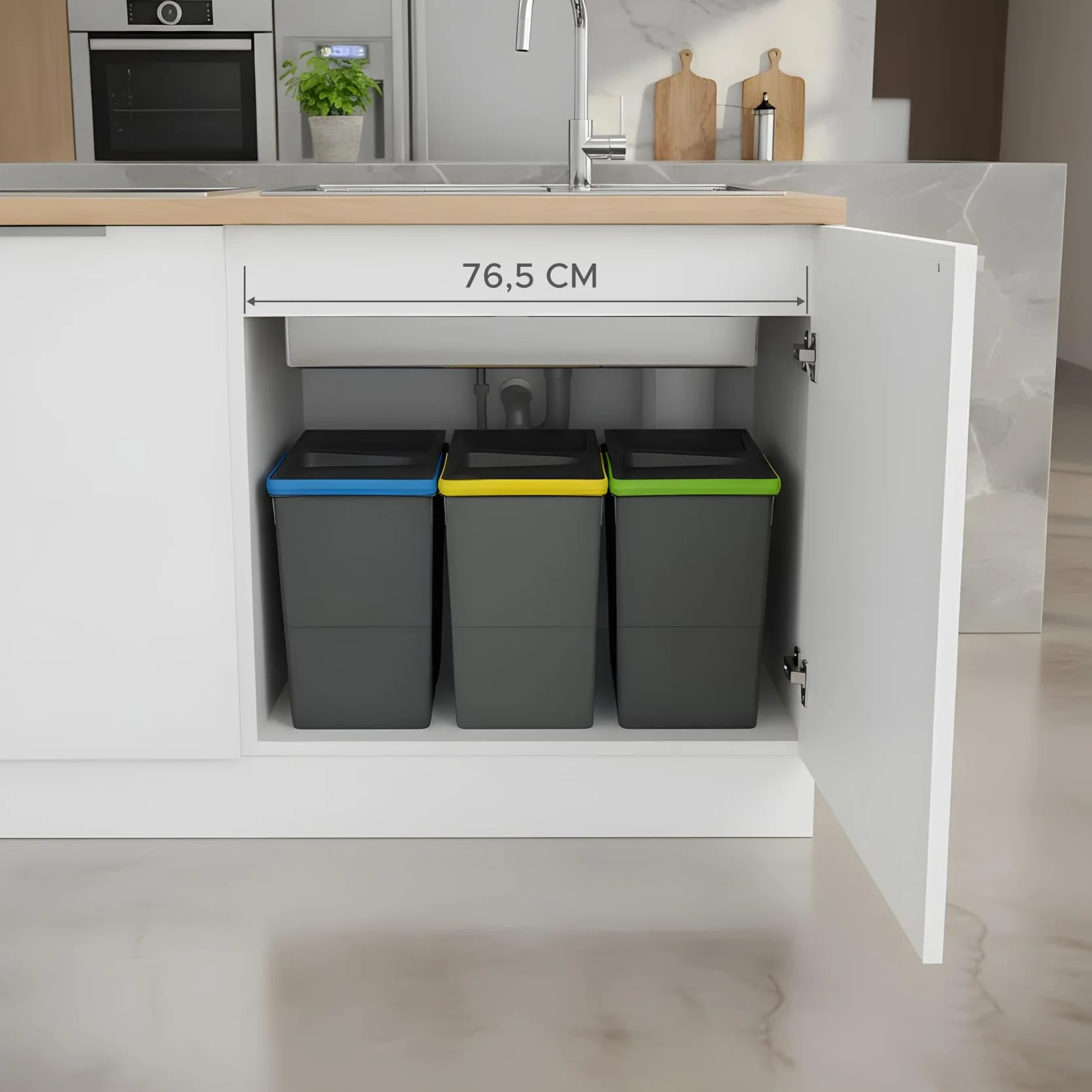 Récipients de recyclage 3 x 20 l poubelle de tiroir anthracite