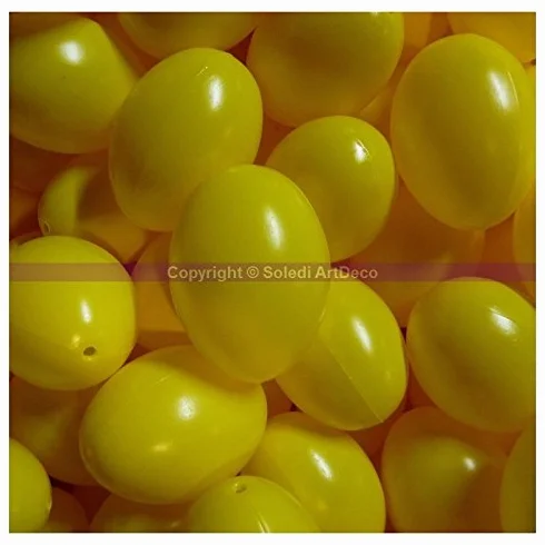 Lealoo 25 Oeufs en Plastique Jaune Brillant 6 cm Décoration de Pâques