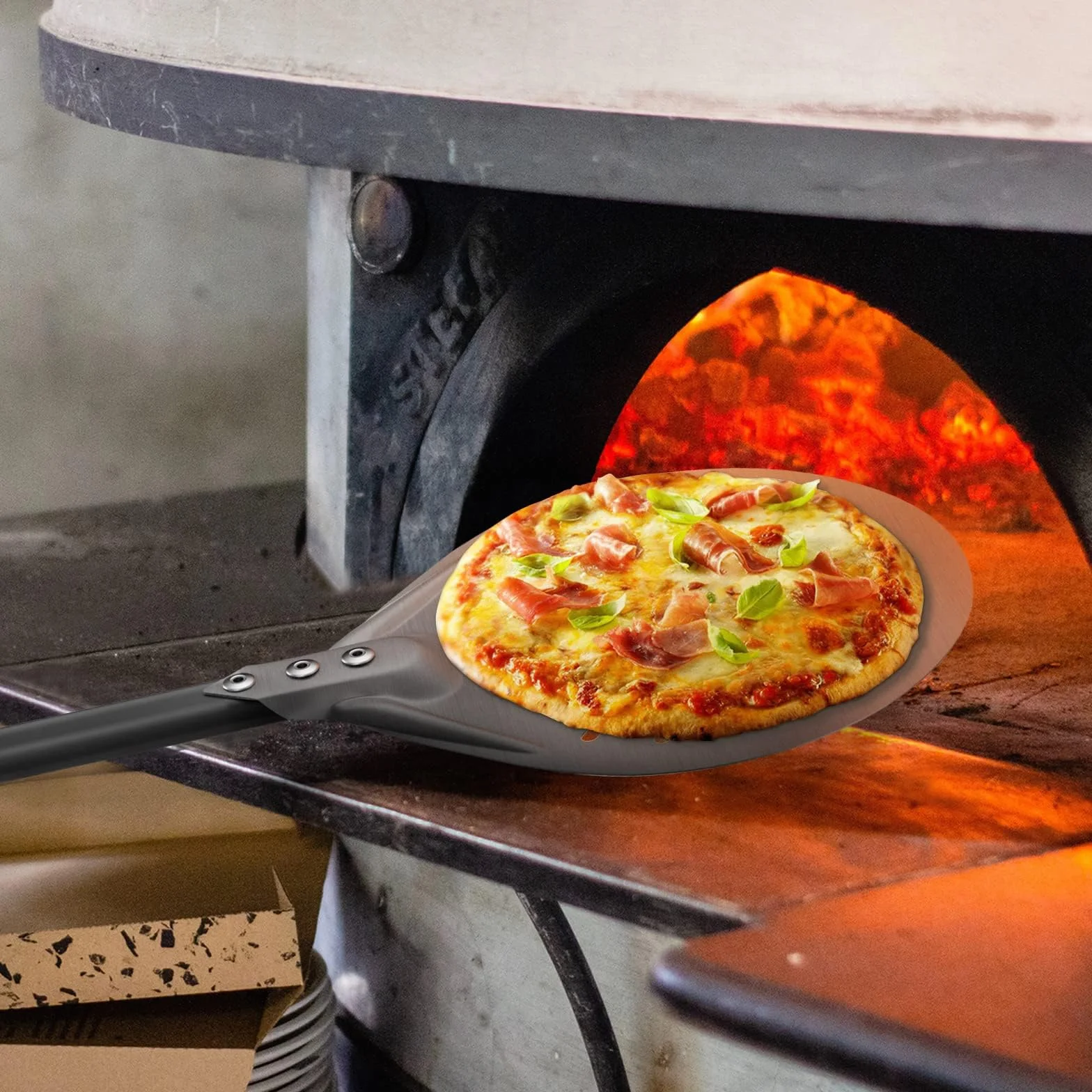 G.a HOMEFAVOR Pelle à Pizza Perforée De 12 Pouces En Aluminium Anodisé Dur De 9 Pouces, Brosse Pour Four à Pizza Ensemble De 3 Pièces Pour Four à Pizza