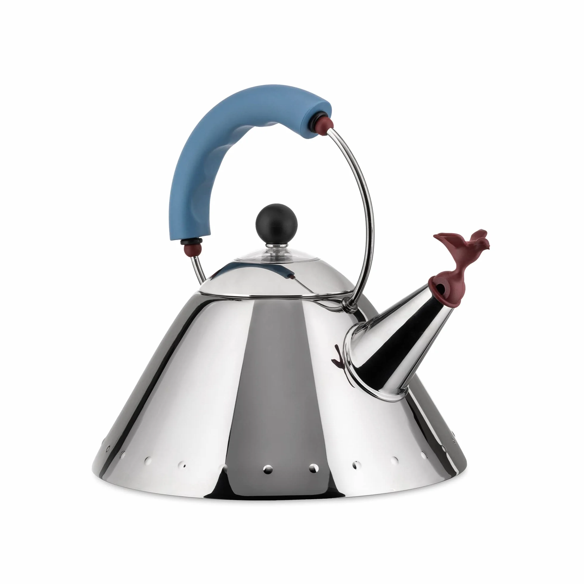Alessi - 9093 - Bouilloire en Acier Inoxydable 18/10 Brillant avec Poignée et Sifflet-Oisillon - Bleu Clair