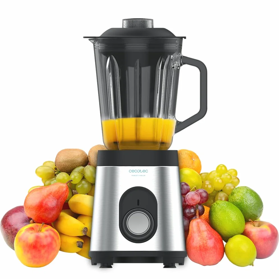 Cecotec Mixeur-blender Power Black Titanium 1800MAX Inox,1800W Puissance Maximale, 6 Lames avec Revêtement en Titane Noir, Carafe de 1,5 L, 5 Vitesses + Fonction Pulse et Bouchon Distributeur