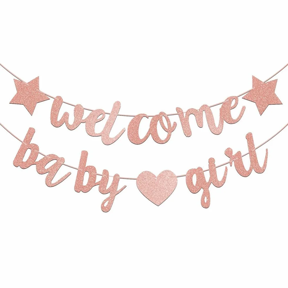 Bannière de bienvenue bébé cœurs Rose Gold Décoration fête naissance