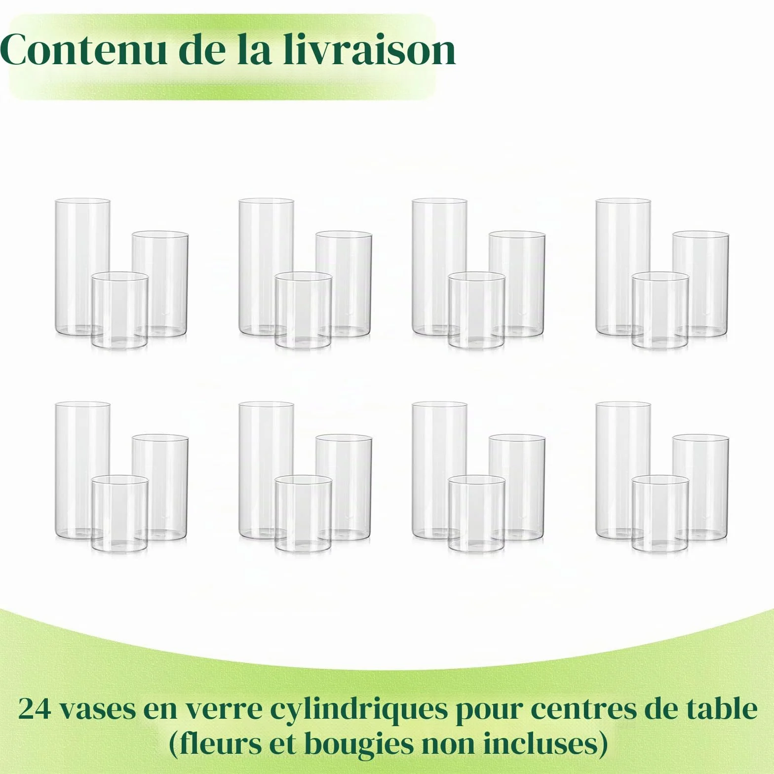 Hewory Vases Cylindriques en Verre Lot de 24, Grand Vase en Verre Transparent pour Fleurs, Support de Bougie pour Bougie Pilier Flottante, Vase à Fleurs pour Centre de Table pour Mariage, Décoration