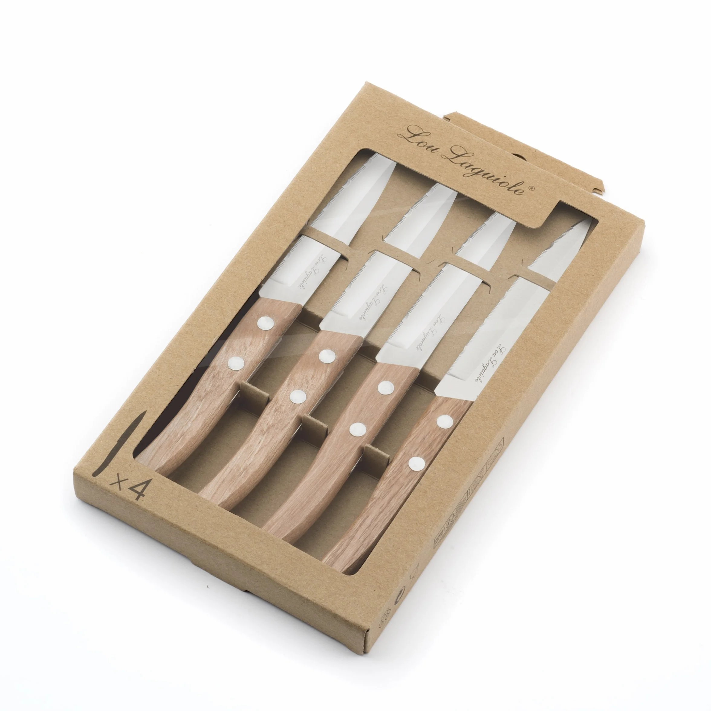 Set de 4 couteaux de cuisine Laguiole Forest, acier Inox 13C, manche bois naturel