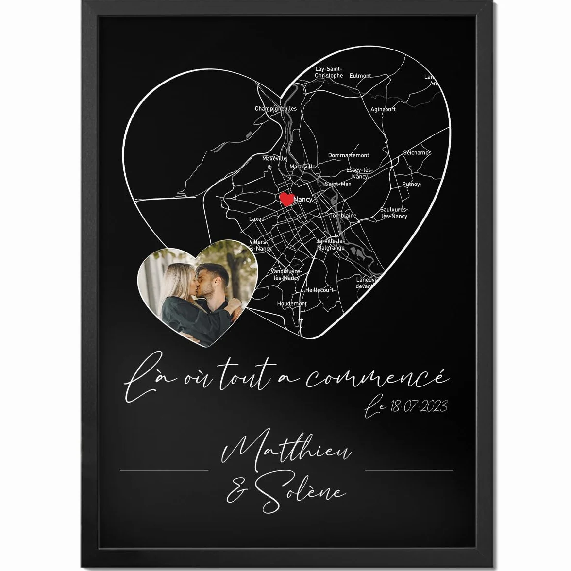 Poster personnalisé couple Coeur Là où tout a commencé Lieu de rencontre date de rencontre photo et texte personnalisable cadeau Saint-Valentin