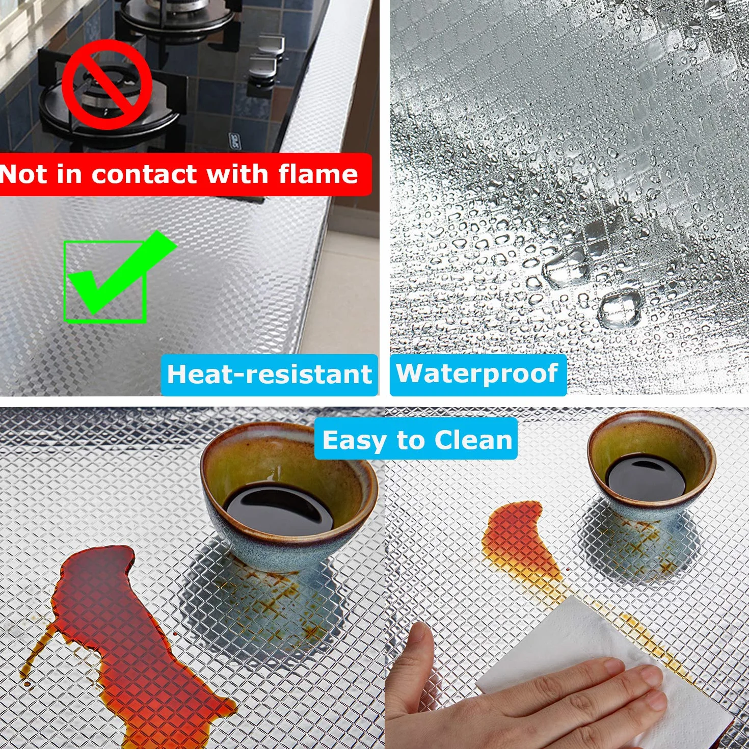 Papier Adhésif pour Meuble Cuisine Auto-Adhésif Rouleau Aluminium 40x200cm Imperméable Résistant à l'Huile