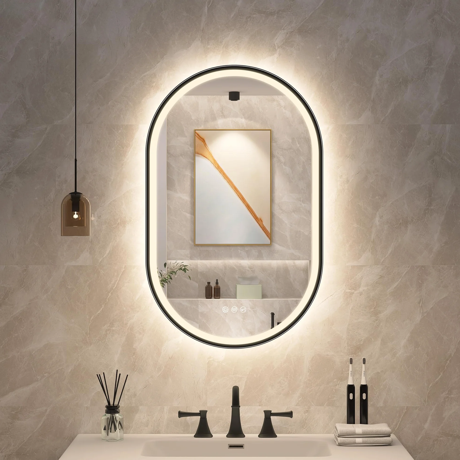 Miroir Salle de Bain avec Éclairage 80x50cm Bluetooth Anti-buée Dimmable IP44 Verre Trempé