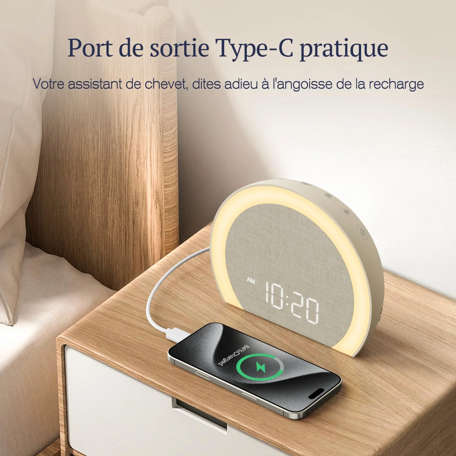 ANJANK Réveil lumineux avec Vibrations Puissantes Double Alarme 115 dB USB-C pour Sourds Enfants Adultes