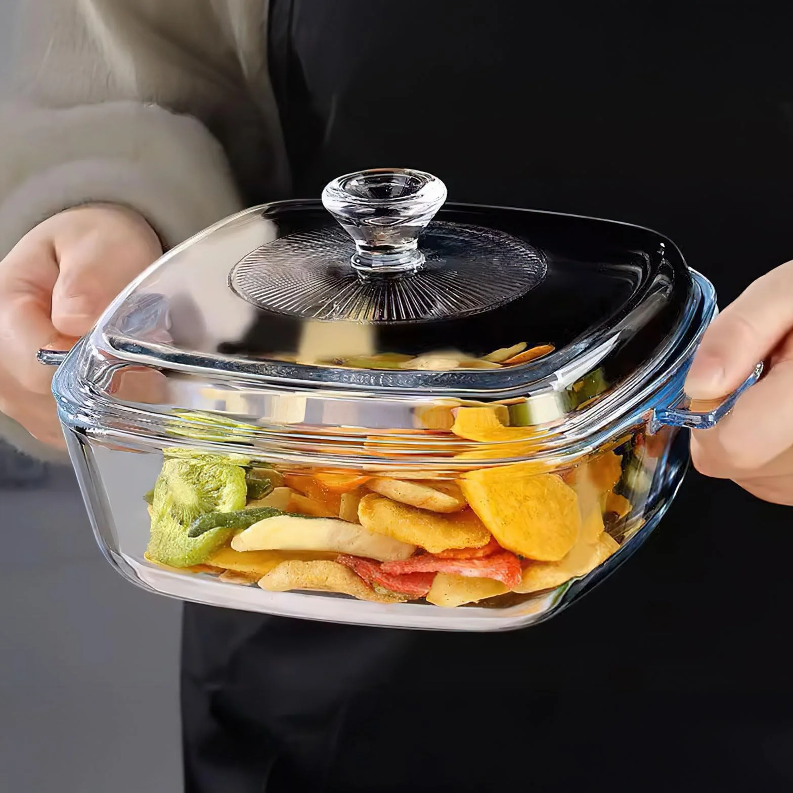Lot de 2 Plats Four en Verre avec Couvercles, 0,8 L et 1,5 L, Plats à Gratin Carrés Résistants à la Chaleur, Compatibles Four et Micro-ondes, pour Gratin, Ragoût et Service