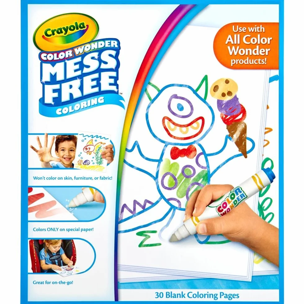 CRAYOLA Color Wonder Album de Recharge 30 Pages Papier Spécial Feutres Pochoirs Lumineux Magic Light Brush Activité Créative 3+