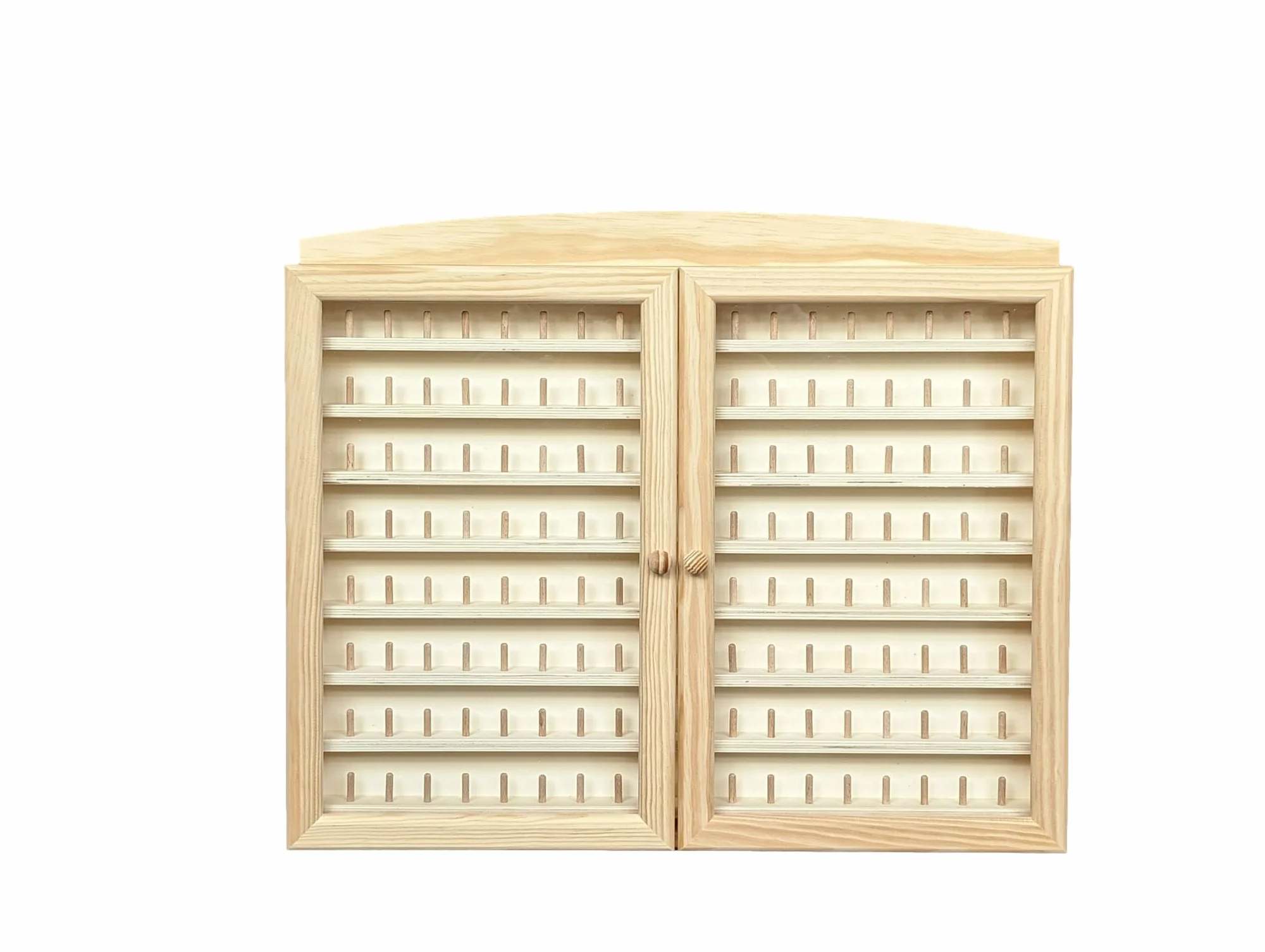 Greca Vitrine Collections dés á Coudre. Capacité 144 dés. Pin Naturel, à Peindre. Mesures (Largeur/Fond/Hauteur) :60 * 6 * 54 cms.