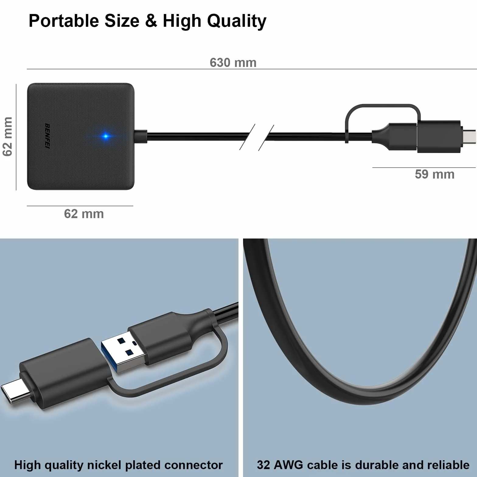 BENFEI 4 in 1 USB-C Lecteur de Carte Mémoire SD Micro SD MS CF pour iPhone 15 Pro/Max MacBook Pro/Air 2023 iPad Pro Surface Book 3