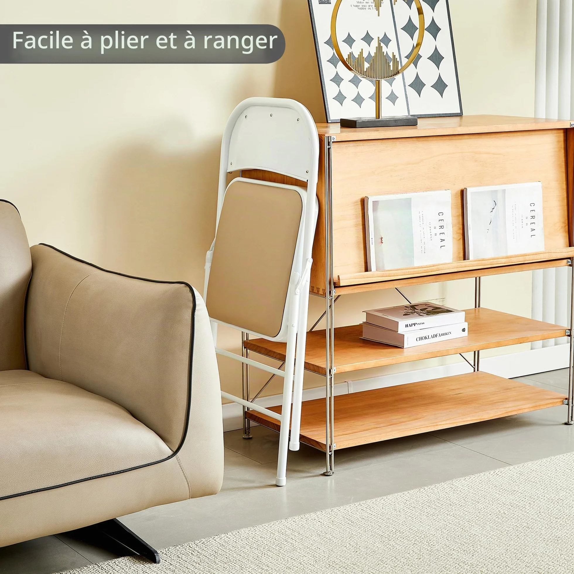 McC Direct Lot de 4 chaises pliantes en similicuir cadre métal siège rembourré facile rangement adaptées maison, bureau, salle à manger, réception (gris)