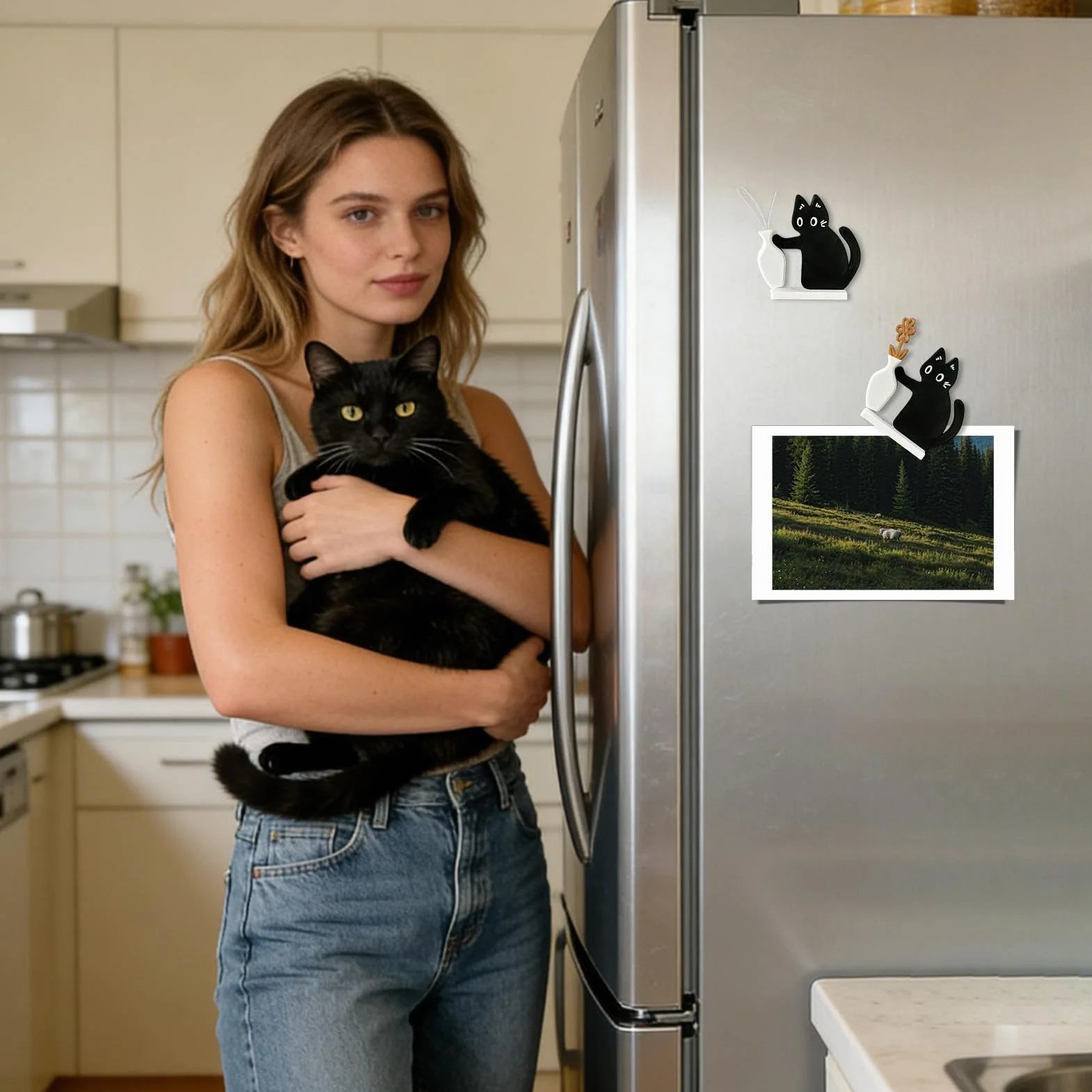 Aimant À Pousser Pour Vase En Forme De Chat Noir, Porte-Moustaches Chat Magnétique