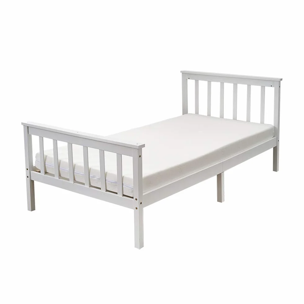 Lit Simple en Bois Blanc 98x196cm, Cadre de Lit pour Enfant/Adulte avec Sommier à Lattes, Lit de Chambre Moderne, Charge Maximale 150kg, Convient aux Matelas 90x190cm (Blanc)