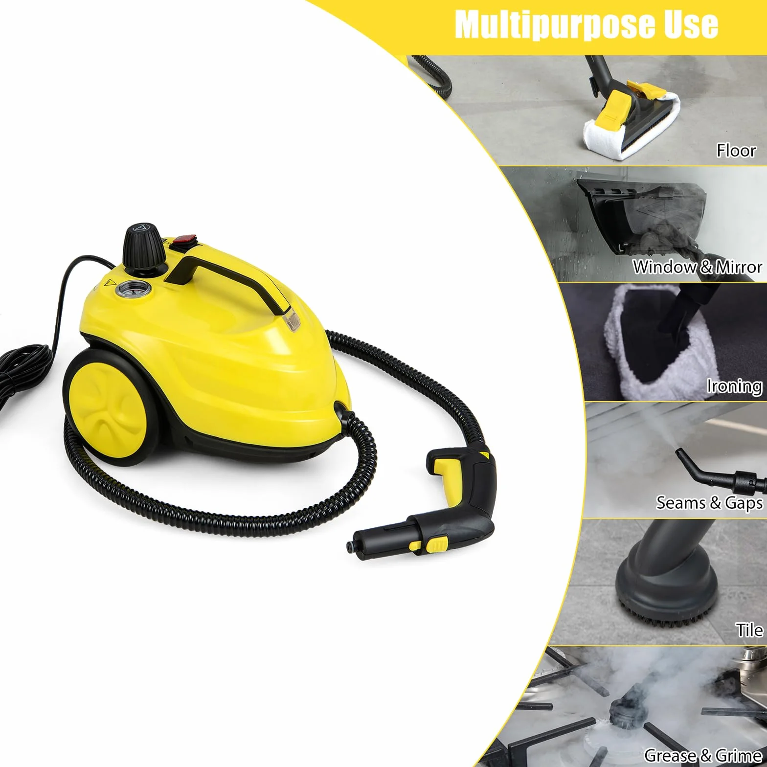 SOARS Nettoyeur Vapeur Puissant 2000W,14 Accessoires, Pression Max 5 Bar, Temp. 160°C, Chauffe Rapide 8 Min, Réservoir 1.8L, Pour Sol, Canapé, Cuisine, Surface 108 m² (Jaune)