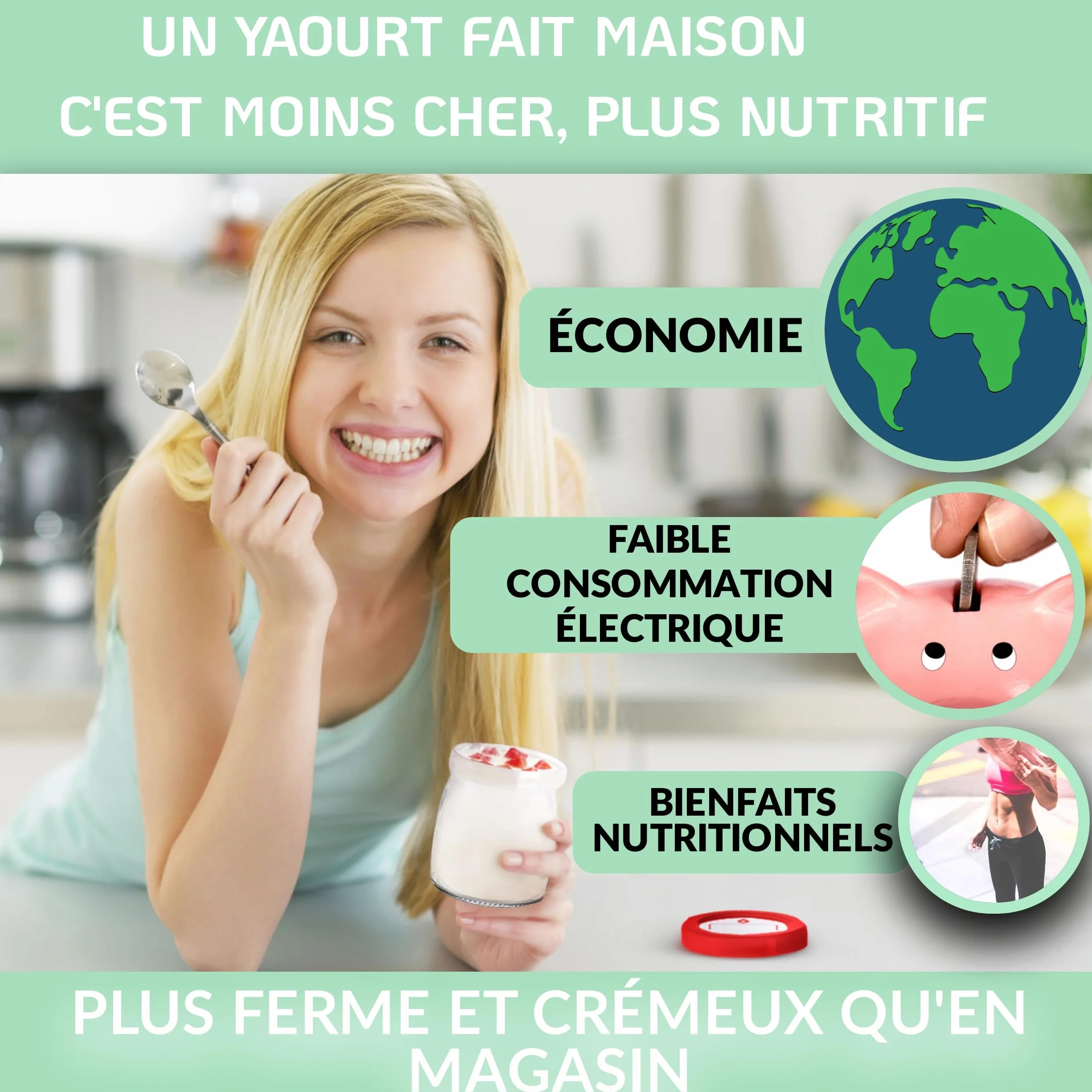 Yaourtière Inox Améliorée Compacte. 84 Recettes et Notice française. Couvercle hermétique avec Etiquette et Marqueur Inclus. 8 pots x 180ml en Verre sans BPA. Ecran LCD. Minuterie et Arrêt Automatique