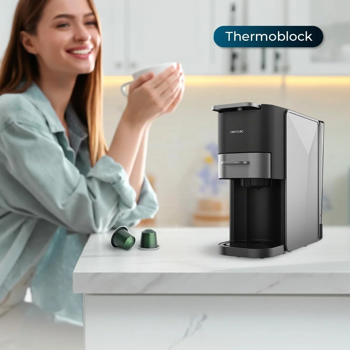 Cecotec Machine à Café Capsules Compacte FreeStyle Compact Dark Roast. 4 en 1, 1350 W, 20 Bars, Compatible avec Café Moulu, Dolce Gusto, Nespresso, ESE pod et Senseo, Réservoir 700 ml