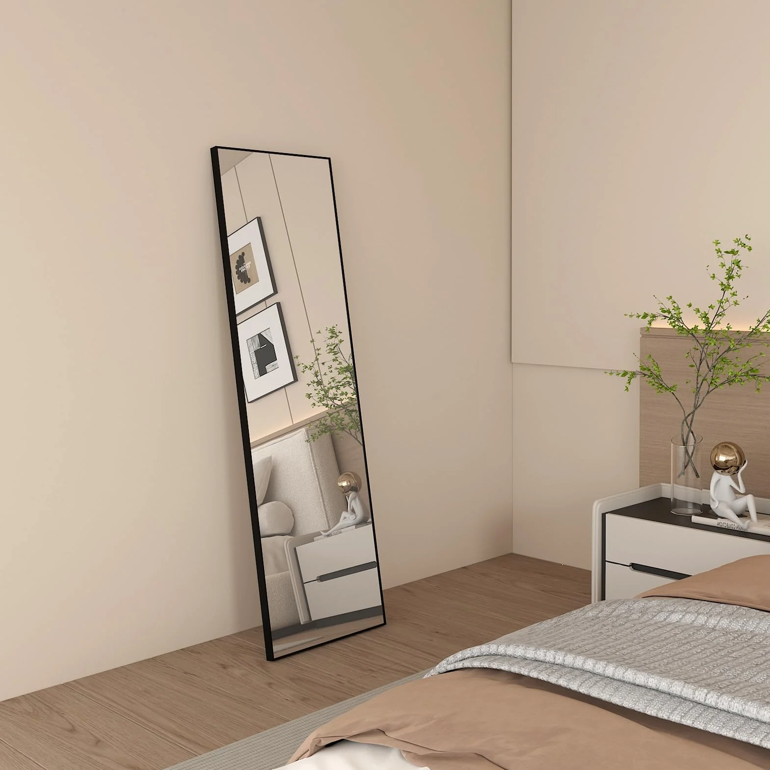 Miroir sur pied Noir 140 x 41 cm pour salon et chambre