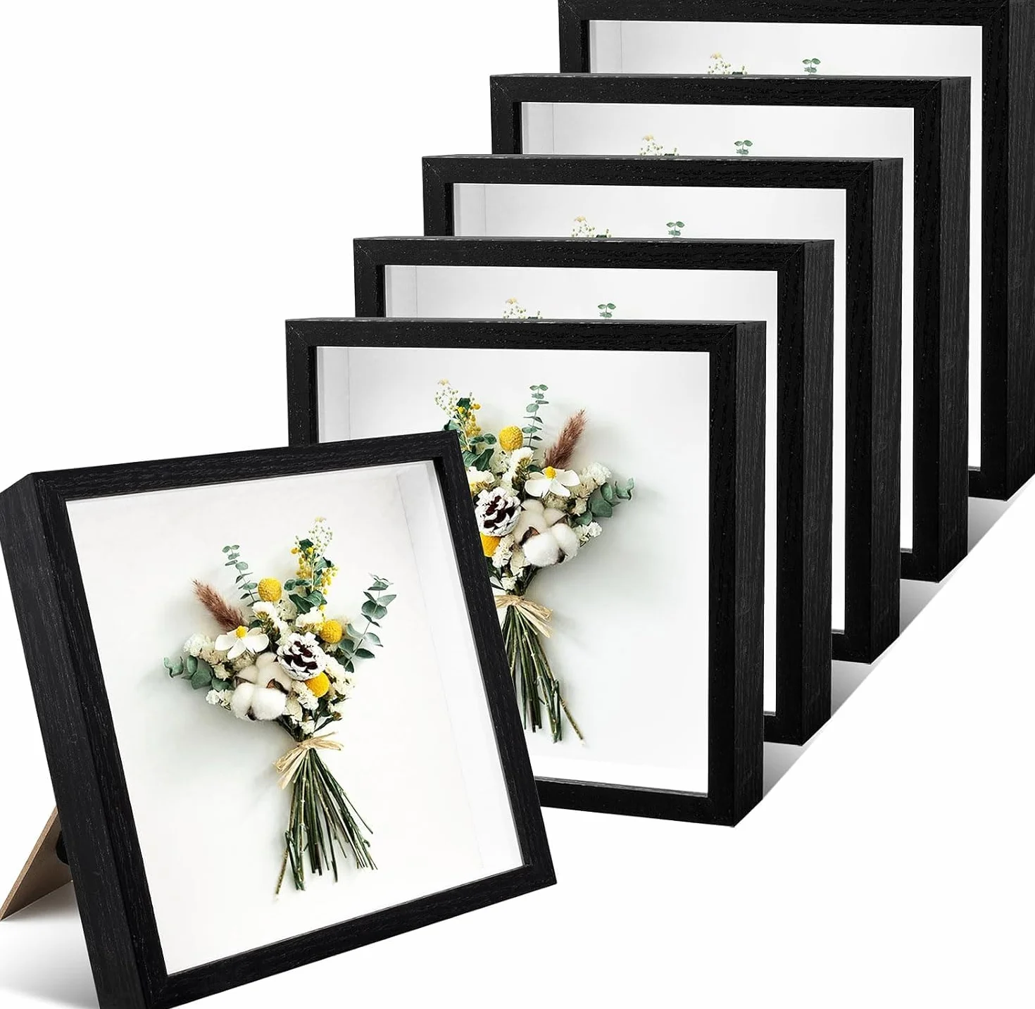 Lot de 6 Cadre 3D Profond 20x20 cm Cadre Photo Vitrine 3D Cadre Boîte en Bois Cadres d'Objet Carrée pour Médailles, Billets, Fleurs, Souvenirs, Diamond Painting