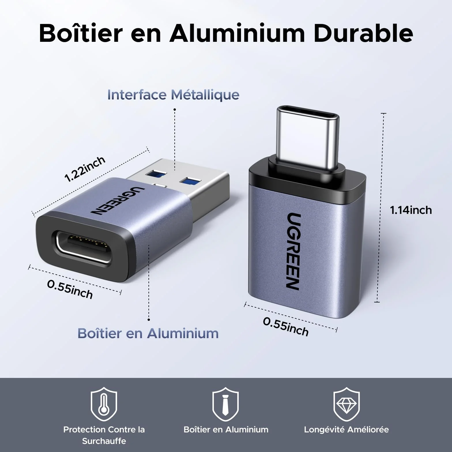 UGREEN Adaptateur USB C vers USB A OTG 10Gbps Lot de 4 Charge Rapide Data Sync