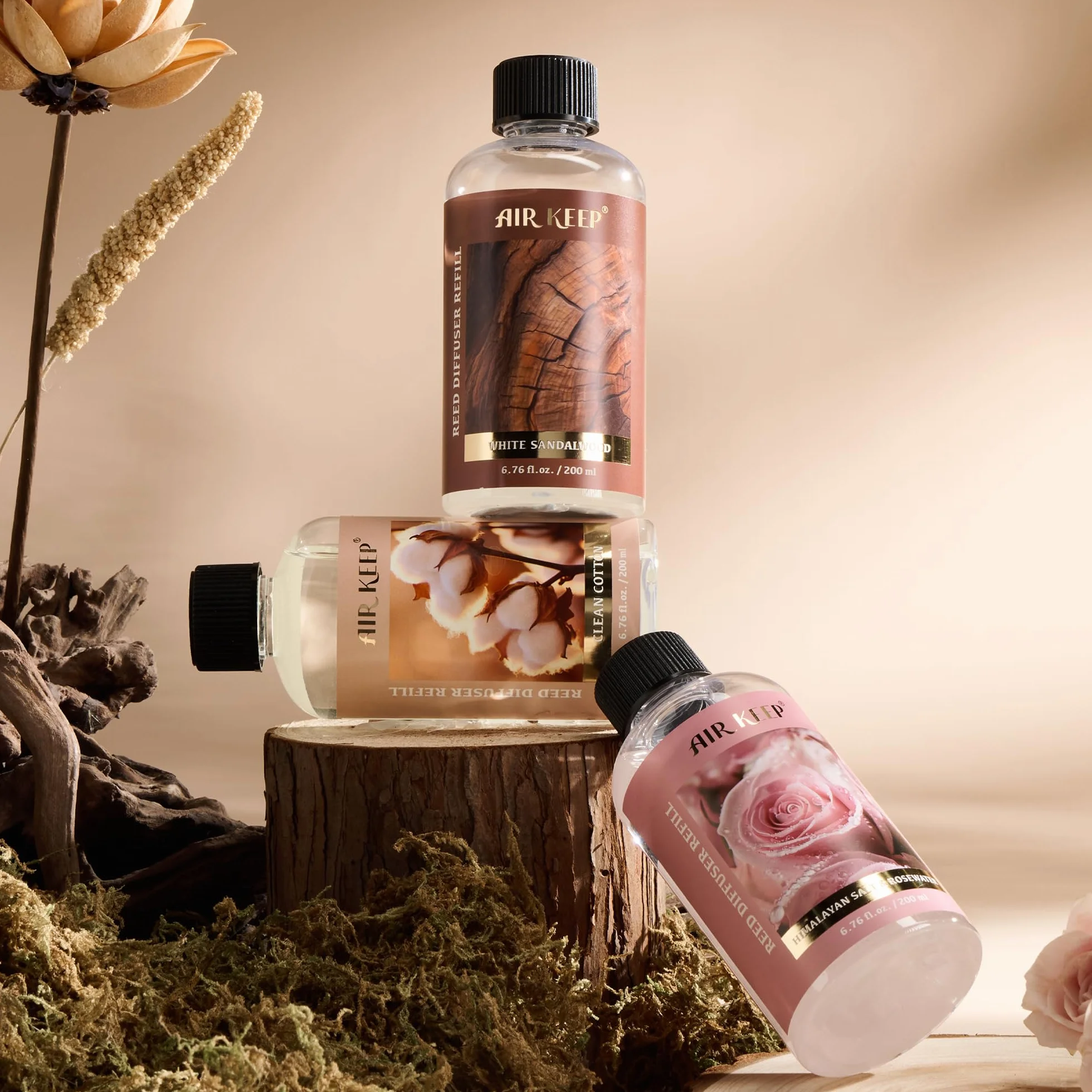 Airkeep Recharge Liquide Parfumé 200ml pour Diffuseur à Bâtonnets Clean Cotton Parfum d'Ambiance Maison