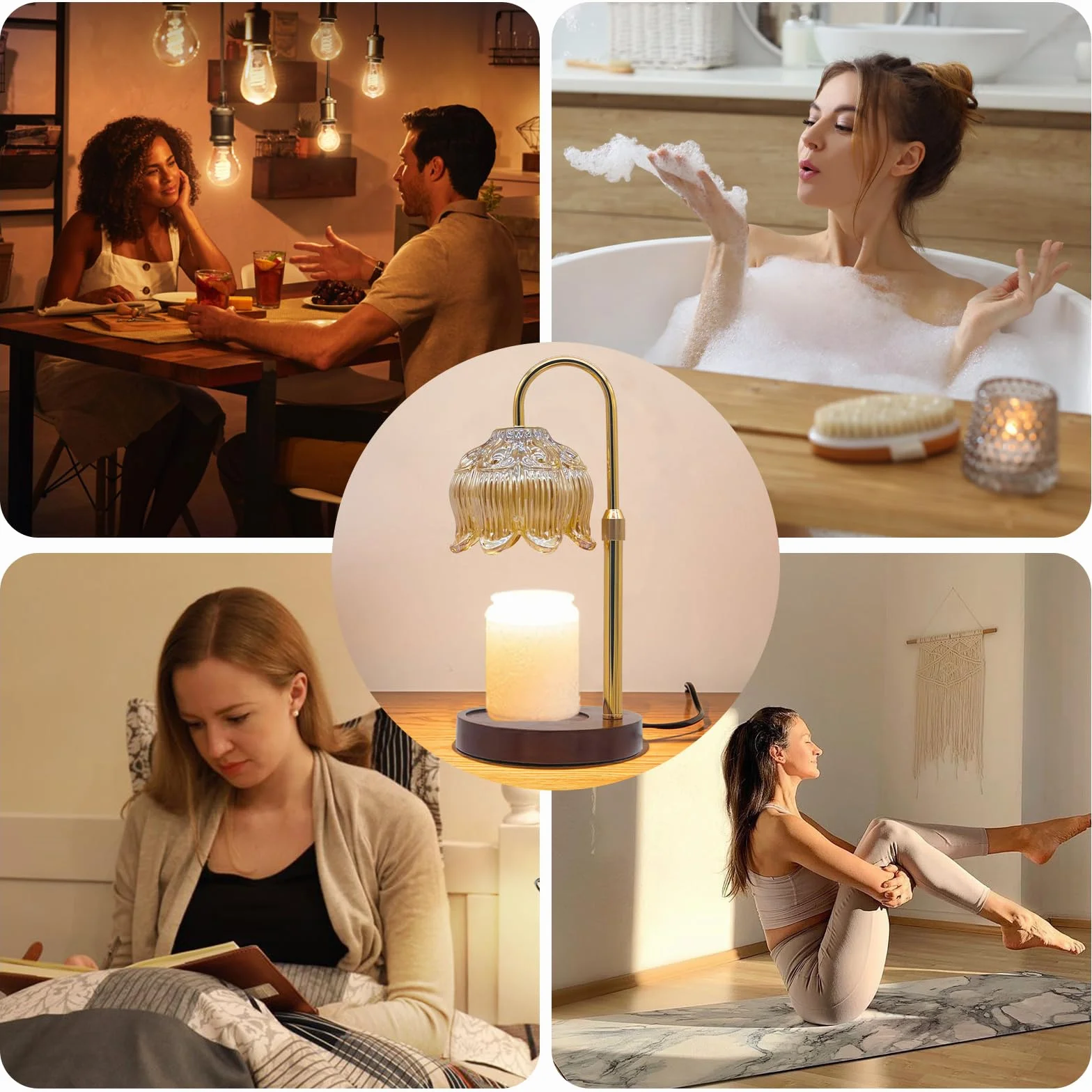 Lampe Chauffante à Bougie, Fleurie Dimmable avec Minuterie, Hauteur Réglable, Sans Flamme et Décorative pour Bougies en Bocal