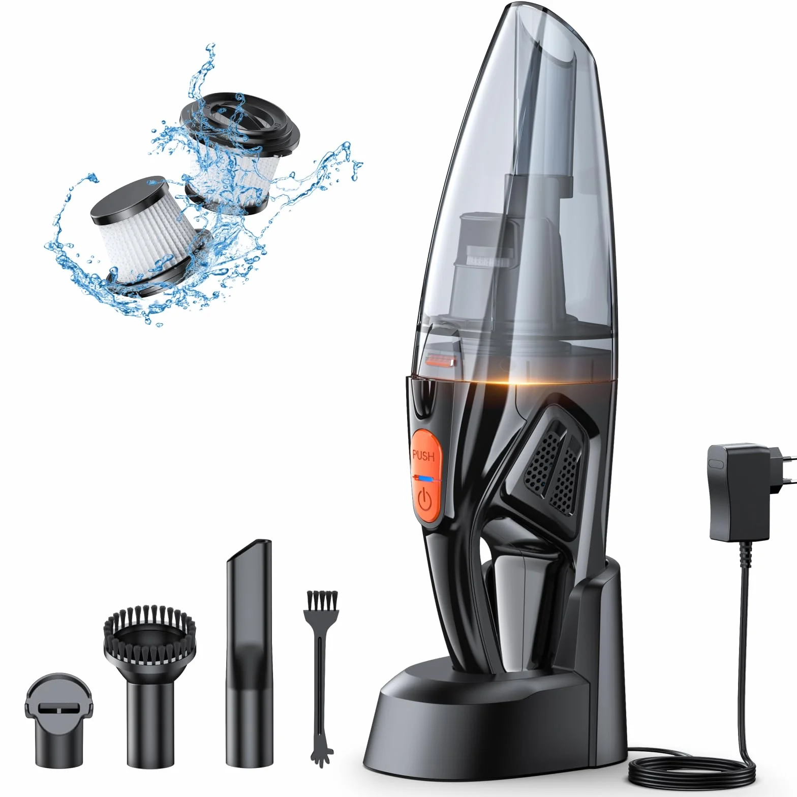 Aspirateur à Main, Rechargeable 9KPA Aspirateur Voiture Puissant sans Fil avec [Socle Charge Rapide & Lumière LED], 2 Filtres HEPA, Aspirateurs de Table pour Canapé/Maison/Tapis/Escaliers