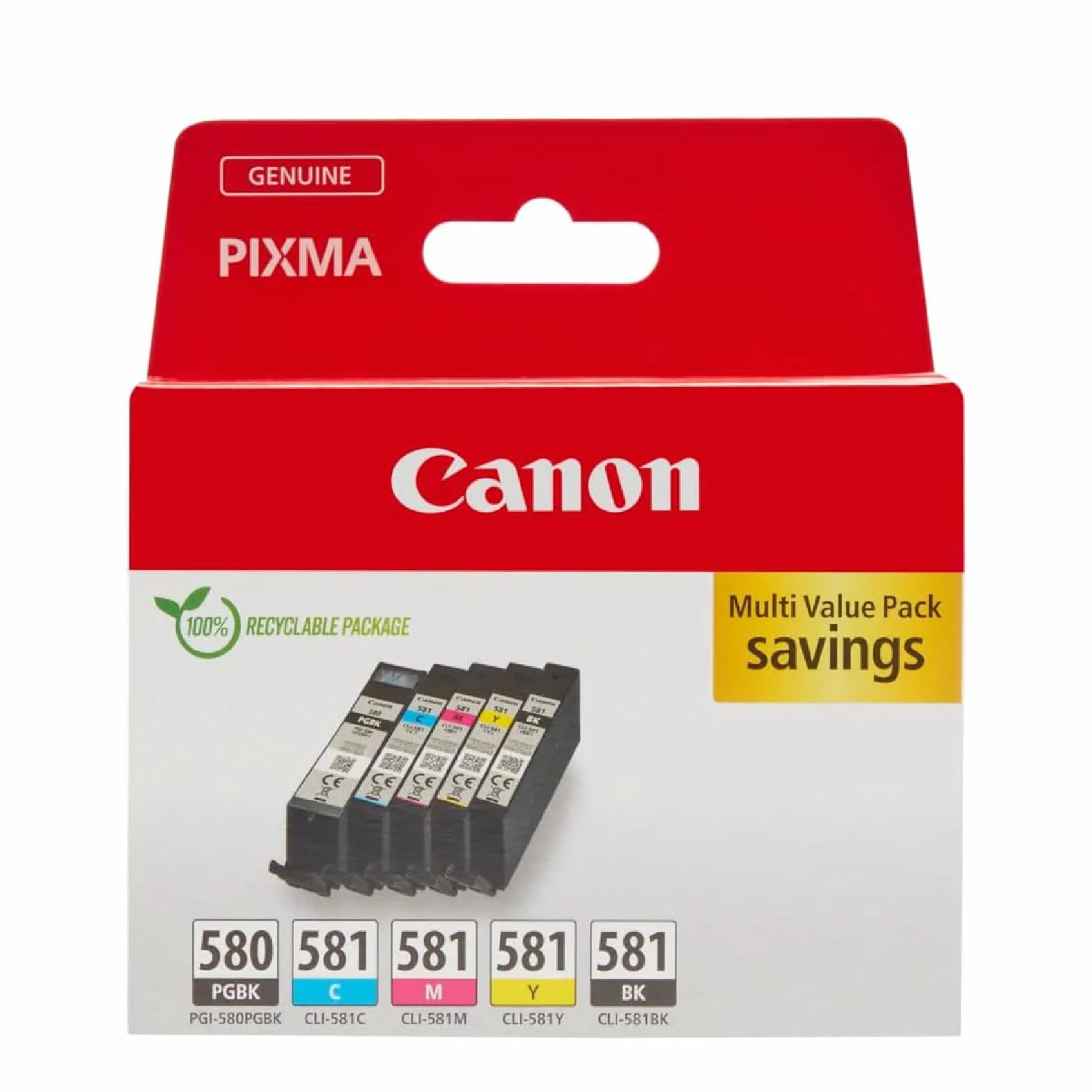Canon Multipack Cartouche d'encre PGI-580/CLI-581 Authentiques 5 Pack Noir Cyan Magenta Jaune