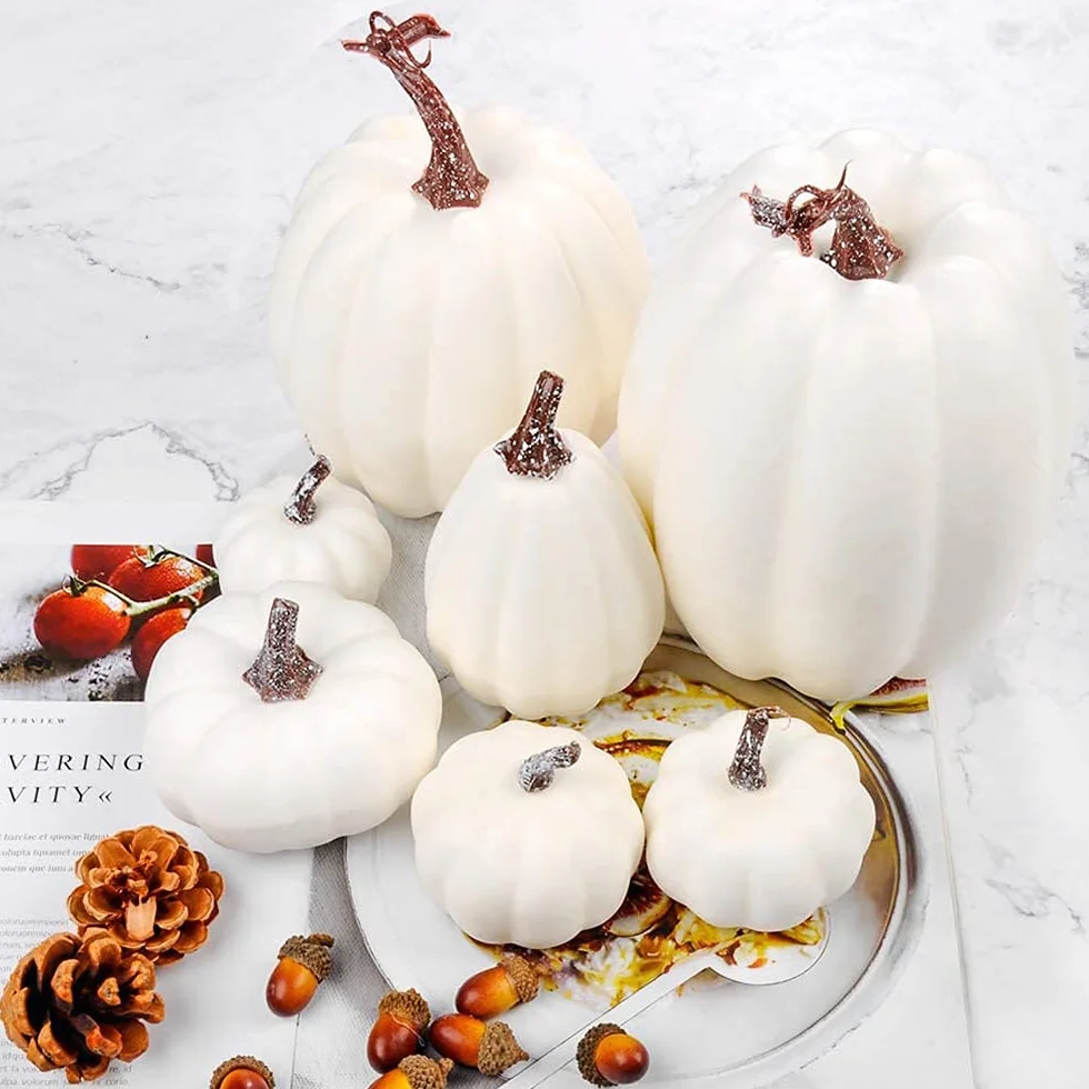 Lot de 7 citrouilles artificielles blanches décoration automne Thanksgiving Halloween
