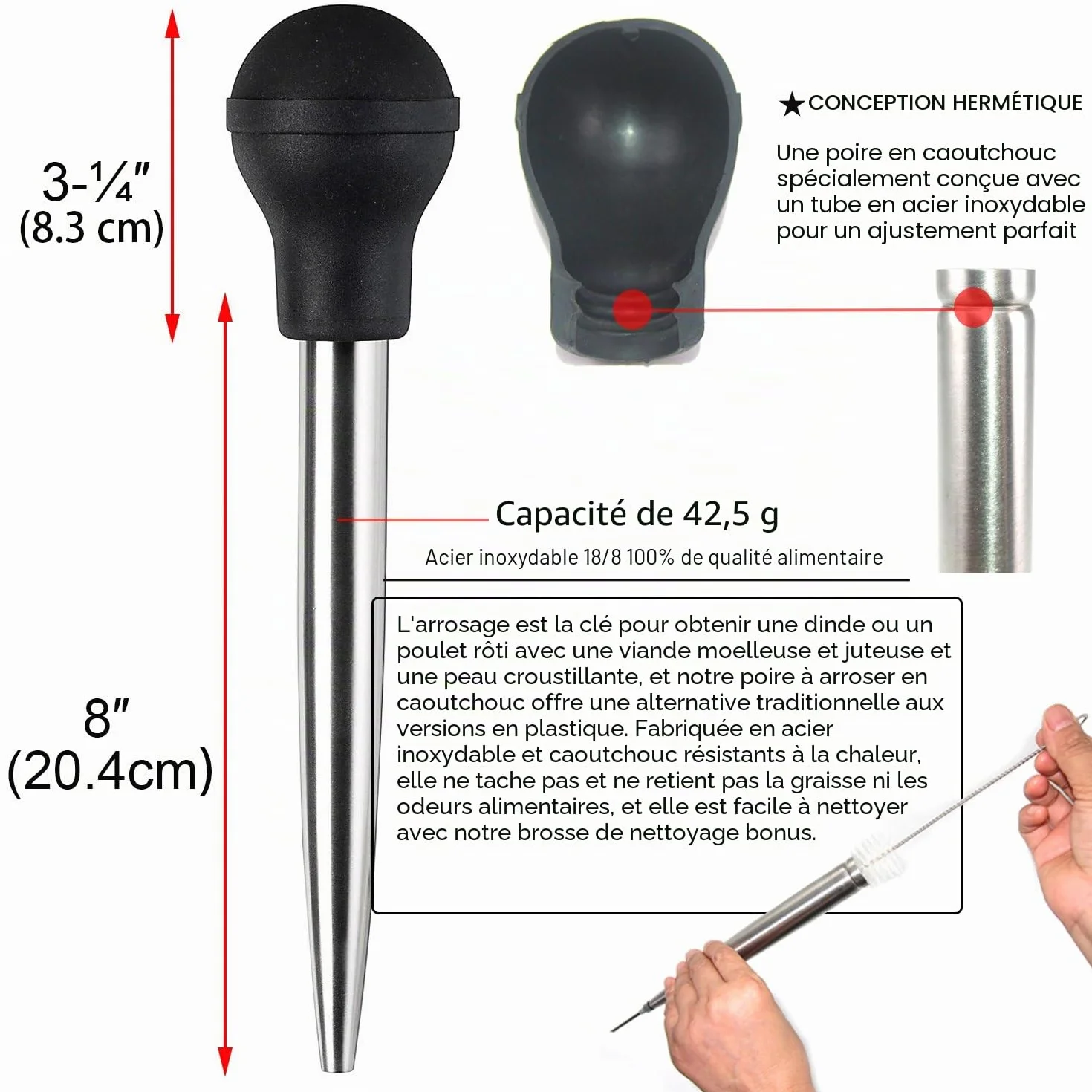 KAYCROWN Poire à jus en Acier Inoxydable Alimentaire avec Injecteur de Marinade