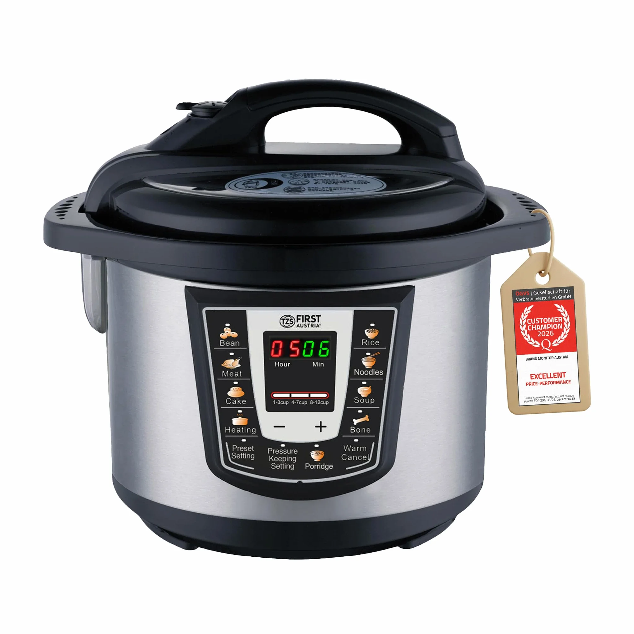 TZS First Austria - Autocuiseur électrique 6L avec 9 programmes automatiques - Multicooker 1000W comme cuiseur à riz, à vapeur, mijoteuse, etc. - Multicuiseur électrique à pression
