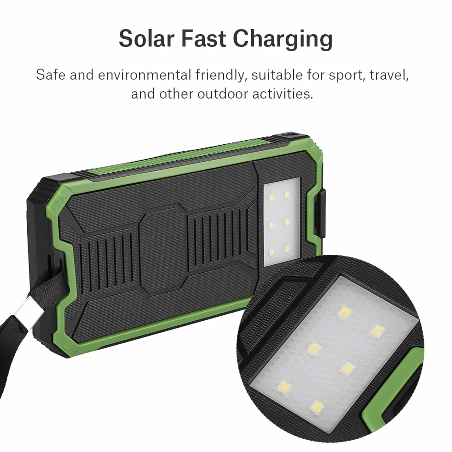 Solar Charger Power Bank, 20000mAh Szybkie ładowanie Dual USB Solar Mobile Power Bank Case DIY Kit dla Podróży Kemping Aktywności na świeżym Powietrzu Gear Zestaw Awaryjny(Zielony)