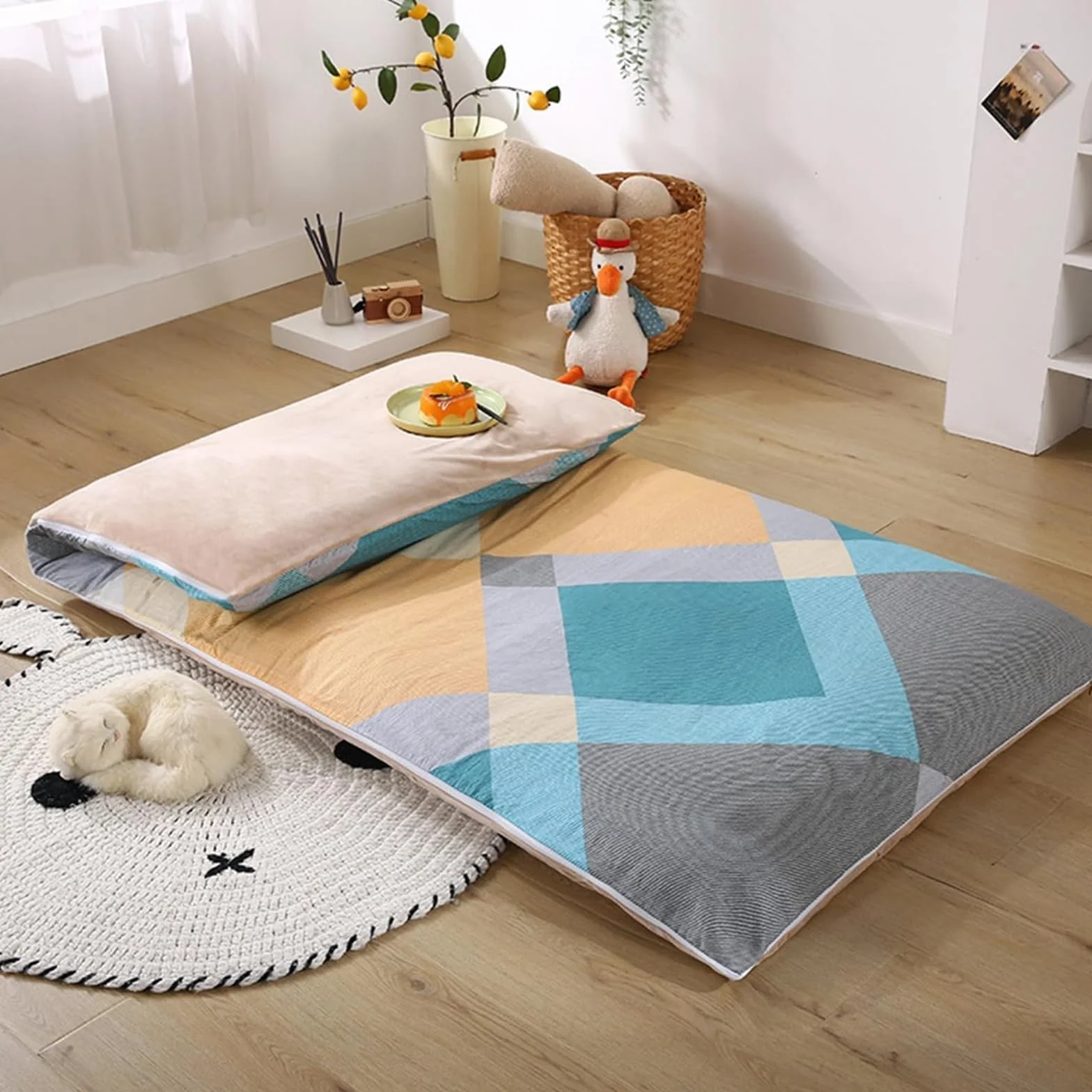 Housse de Protection pour Futon Japonais avec Fermeture Éclair, Lavable en Machine 150x190cm