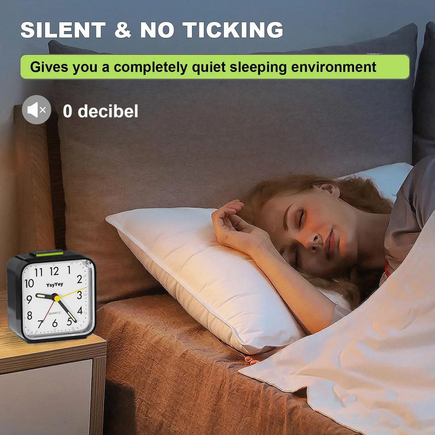 Réveil analogique sans tic-tac avec lumière, alarme puissante, fonction snooze, silencieux, portable, réveil de voyage