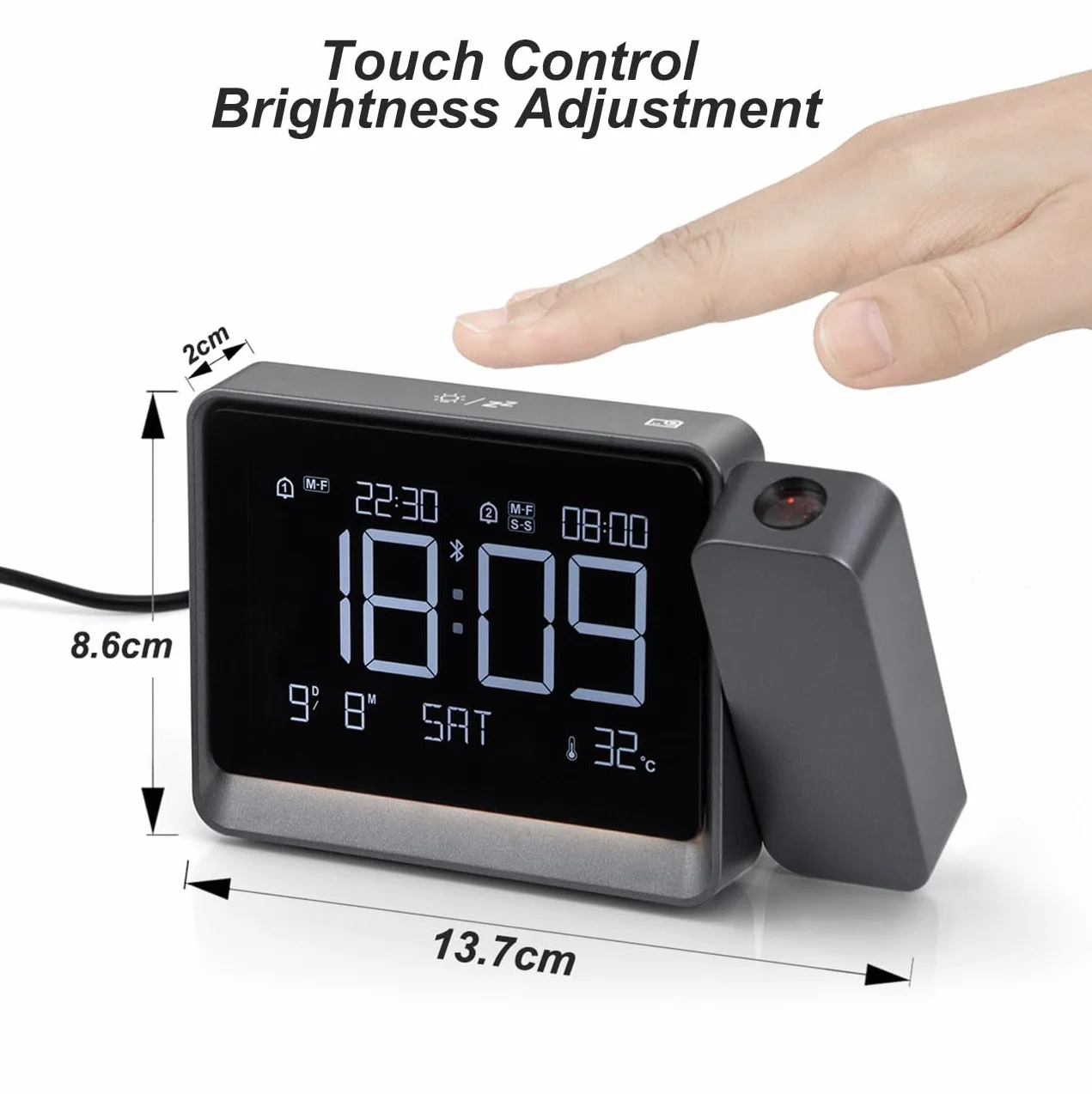 Horloge De Projection Numérique Chambre À Coucher Projecteur Rotatif 180° Synchronisation Heure Bluetooth Doubles Alarmes Date Température Variateur 4 Niveaux