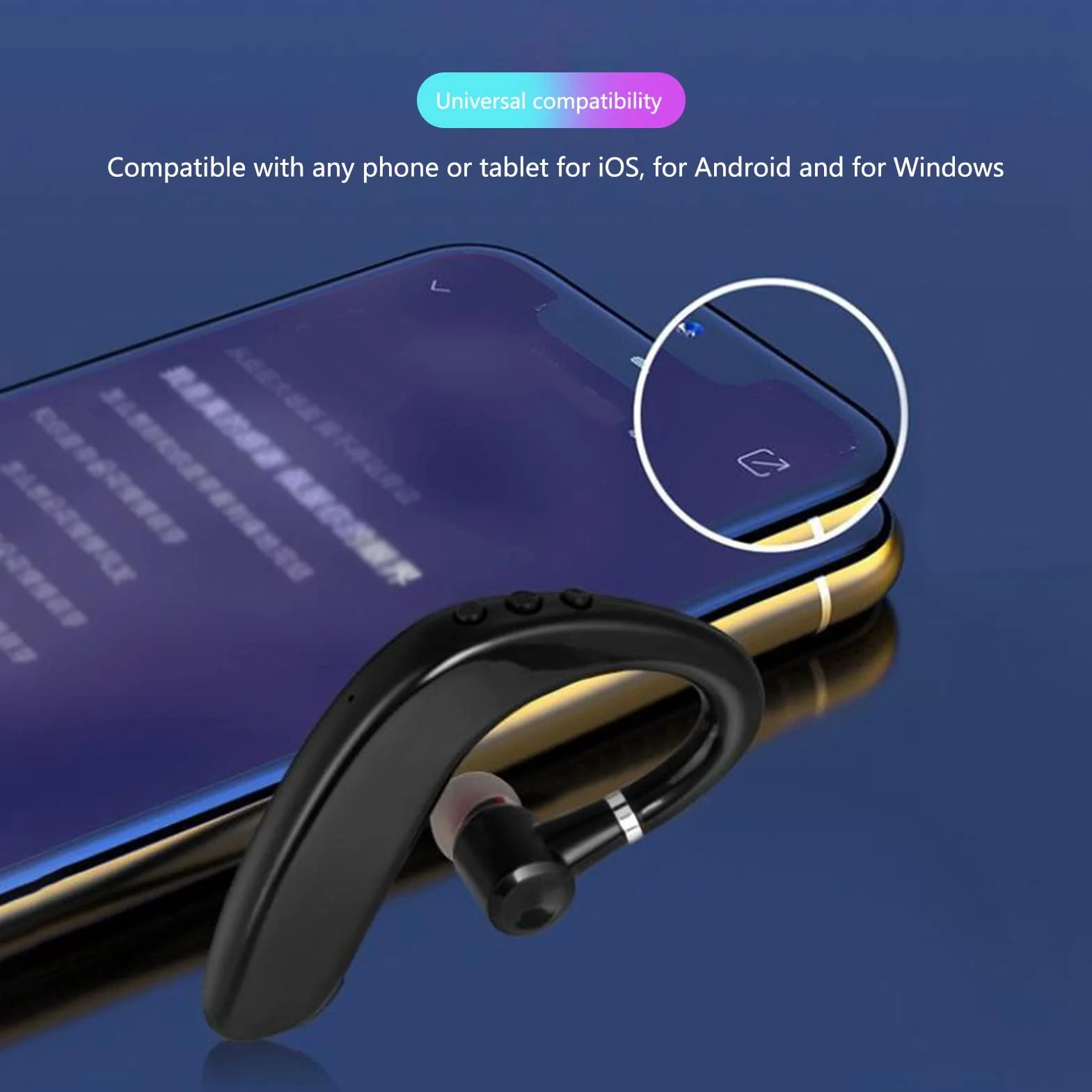 Zestaw słuchawkowy Bluetooth 5.2, bezprzewodowy zestaw słuchawkowy Bluetooth 5.2, zintegrowany mikrofon HD, ergonomiczny design, uniwersalne lewe i prawe ucho, do tabletów mobilnych