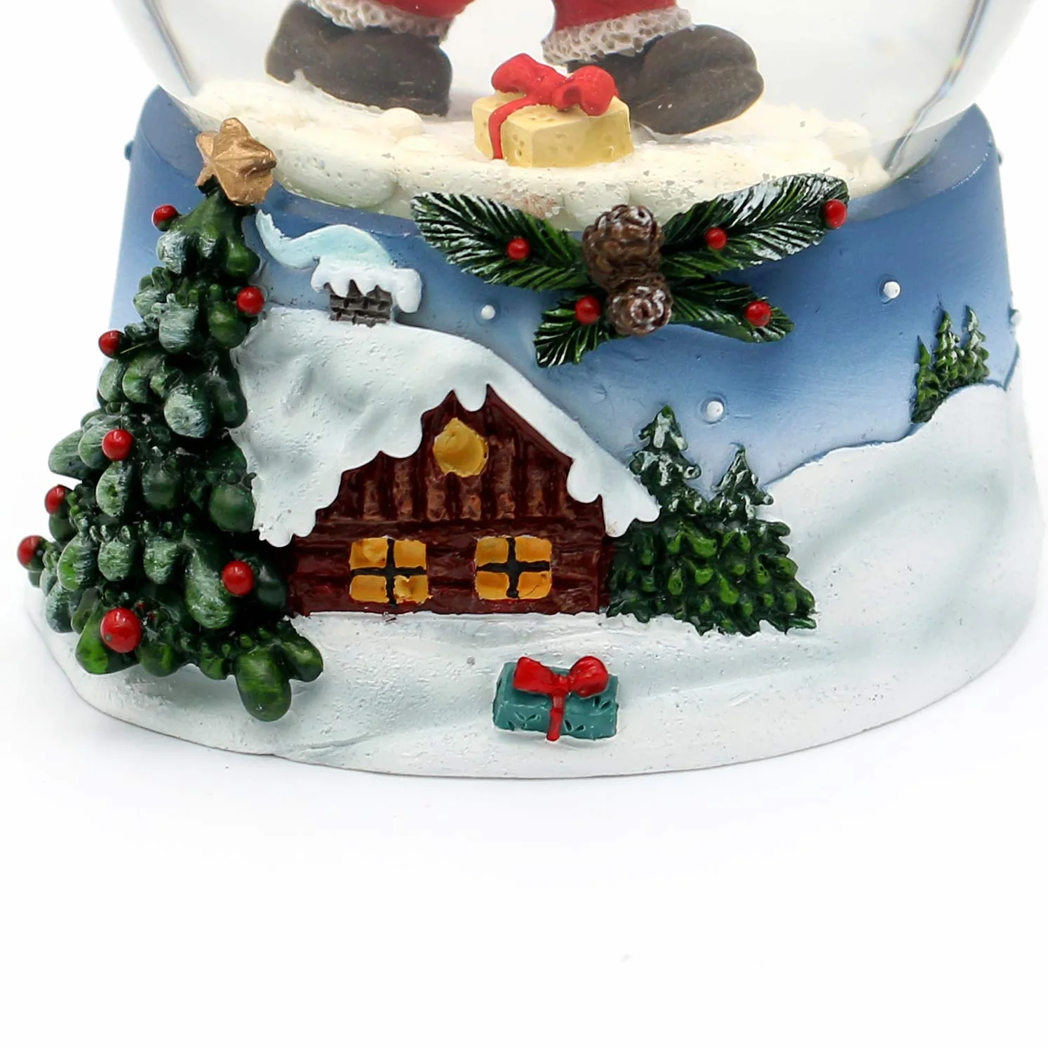 Dekohelden24 - Boule à Neige - Père Noël avec Ours - sur Socle Bleu avec Paysage d'hiver de Noël - Dimensions de la Boule (H x l) : Environ 9 x 7 cm - Diamètre : 6,5 cm 501865 - Sac