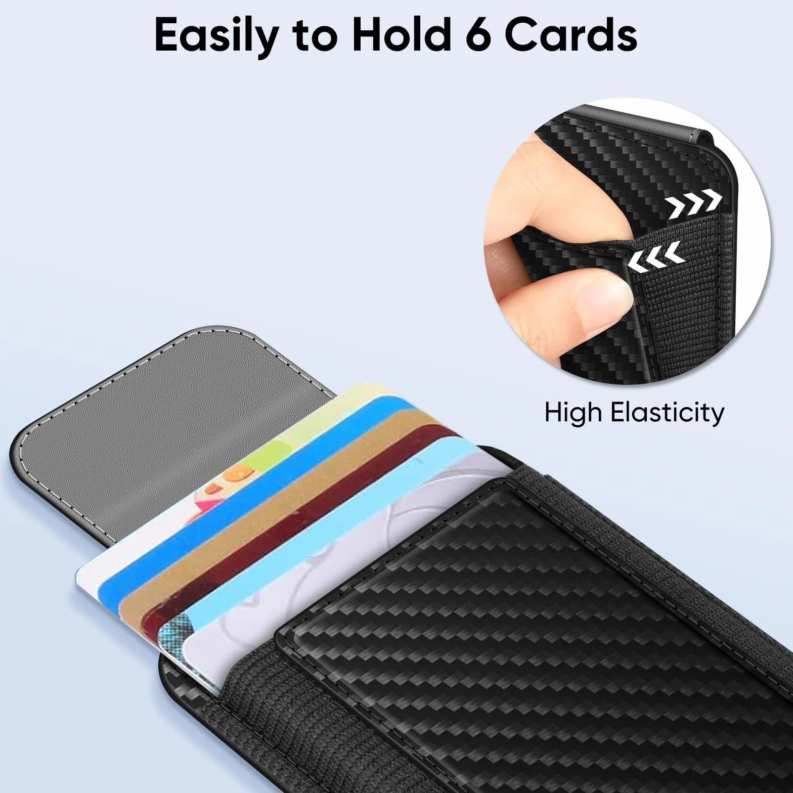 CaseBot Magsafe Wallet magnetyczny uchwyt na karty iPhone 16/15/14/13/12, pasuje do 6 kart, bezpieczne blokowanie RFID, smukły portfel na karty kredytowe dla kobiet i mężczyzn, włókno węglowe