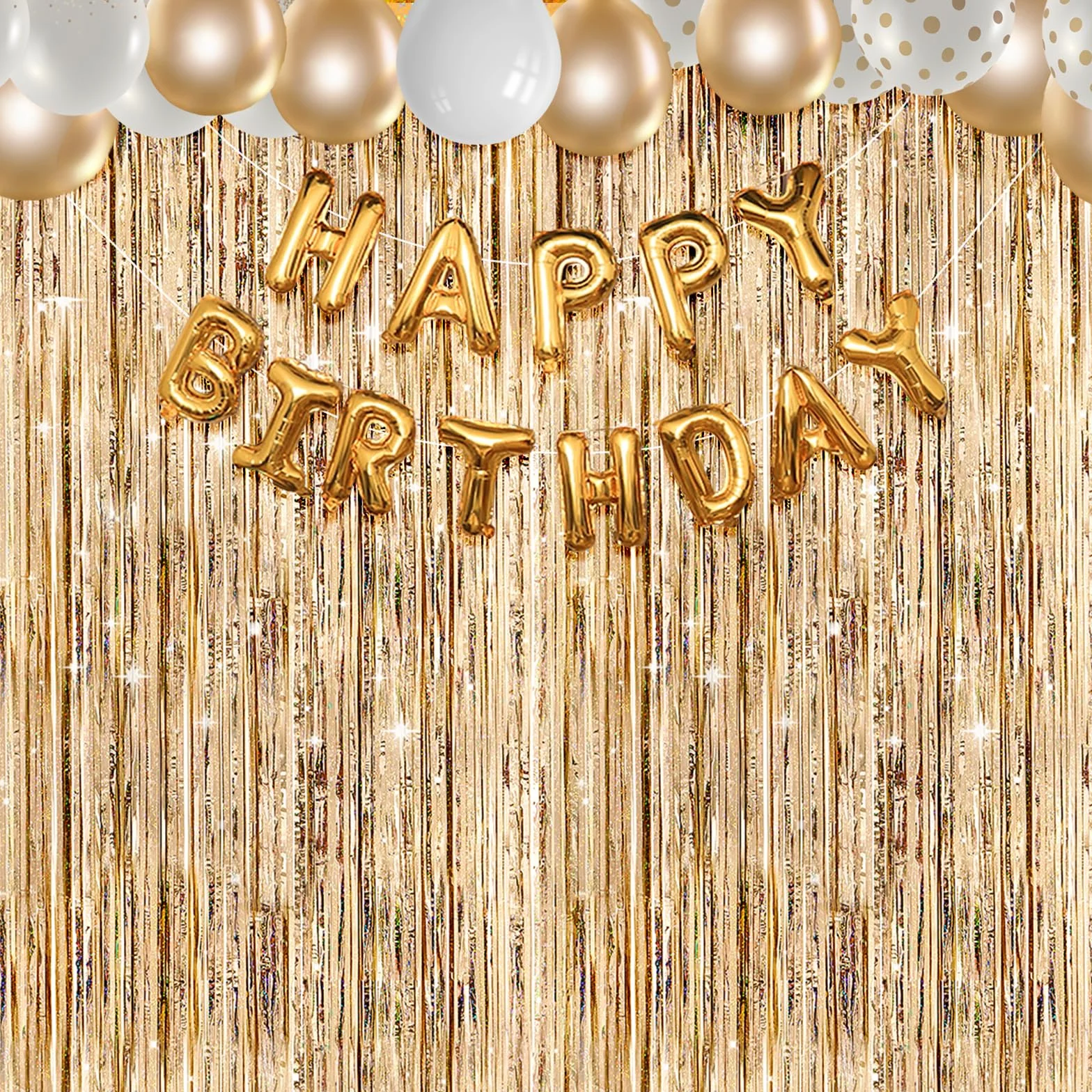 G2PLUS Rideau Métallique Frange Scintillants 2PCS Anniversaire Fête Photo Fond Décoration Champagne Doré